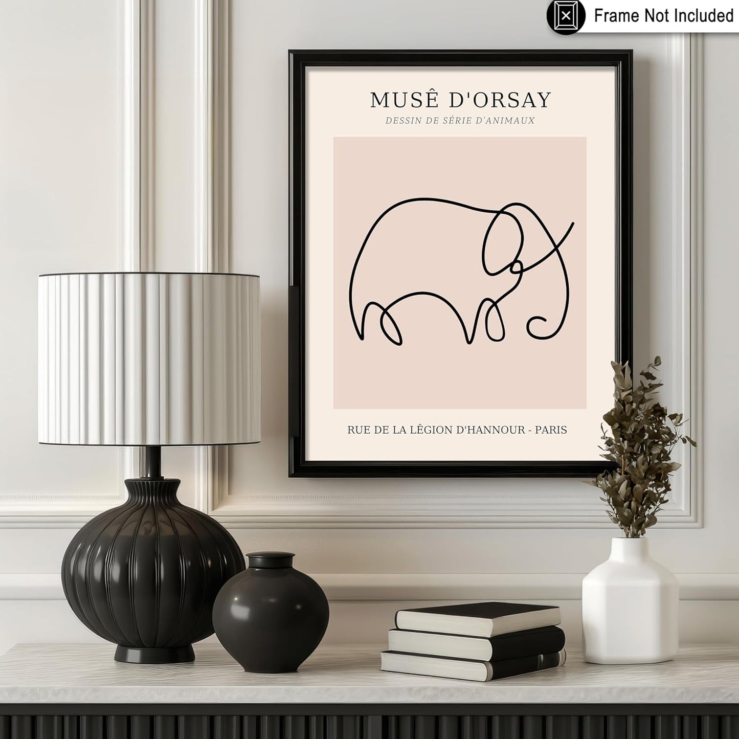Poster Master Vintage Poster - Retro One Line Elephant Drawing Print - Elephant Art - Minimal Gift for Men, Women, Animal Lover - Abstract Wall Decor for Home, Office - 8x10 UNFRAMED Wall Art