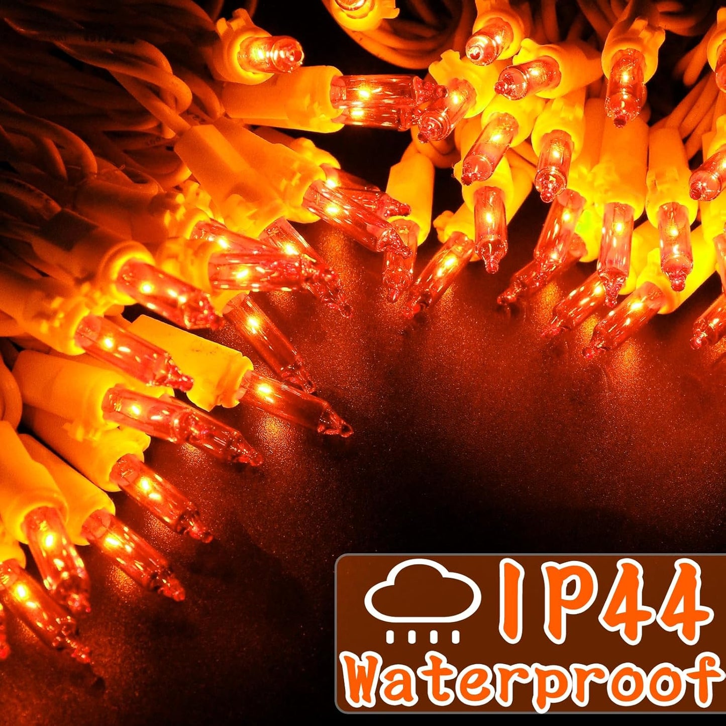 Christmas Mini String Lights Orange, 25FT 100 Count Incandescent Connectable Halloween Lights, UL Listed Waterproof Christmas Decorations for Indoor Outdoor Party Home Garden Decor, White Wire