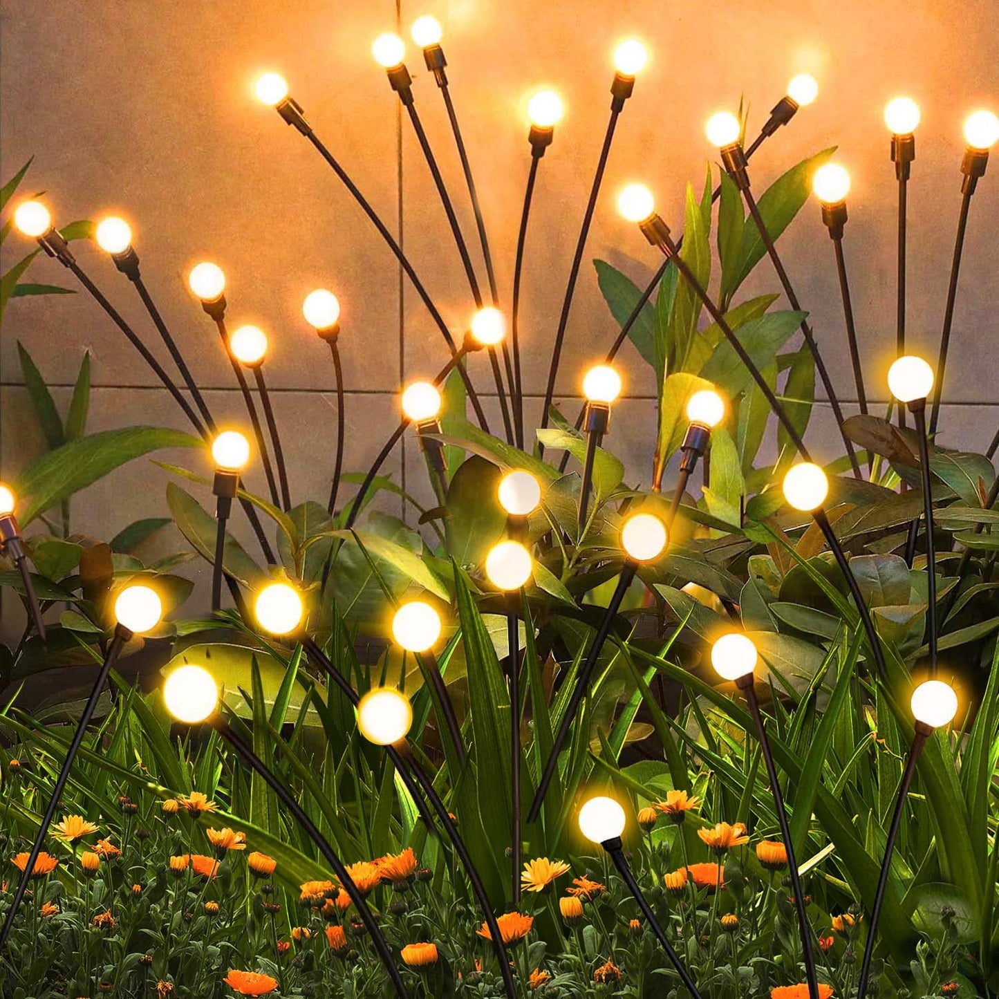 Solar Firefly Lights 16 LED Swaying Outdoor Waterproof Decorative Lights for Yard Patio Pathway Lawn Decorations (2 Pack, 8 Heads)