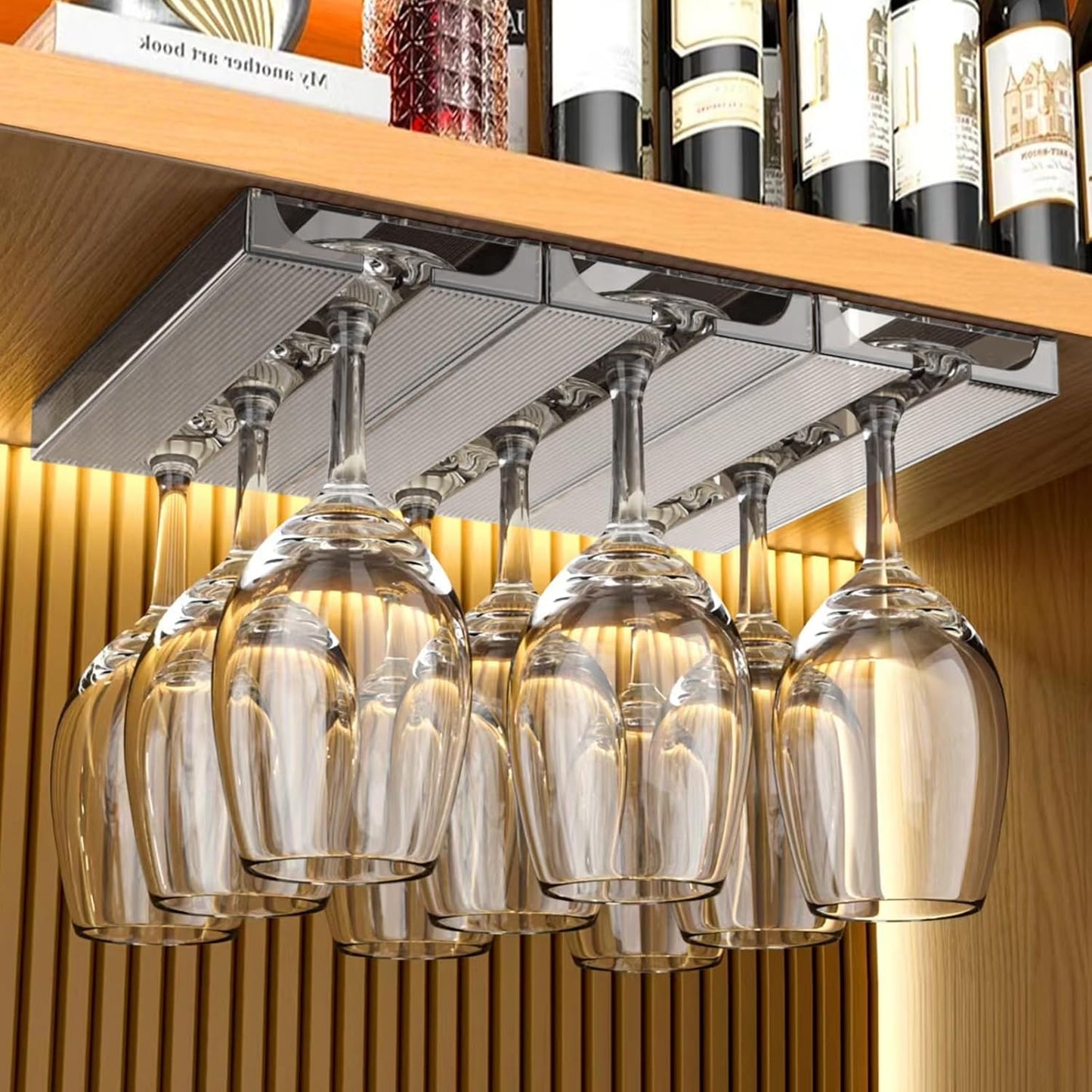 2 Pcs Wine Glass Holder,Stemware Rack Punch-free Hanging Under Cabinet for Bar,Kitchen and Restaurant (Grey)