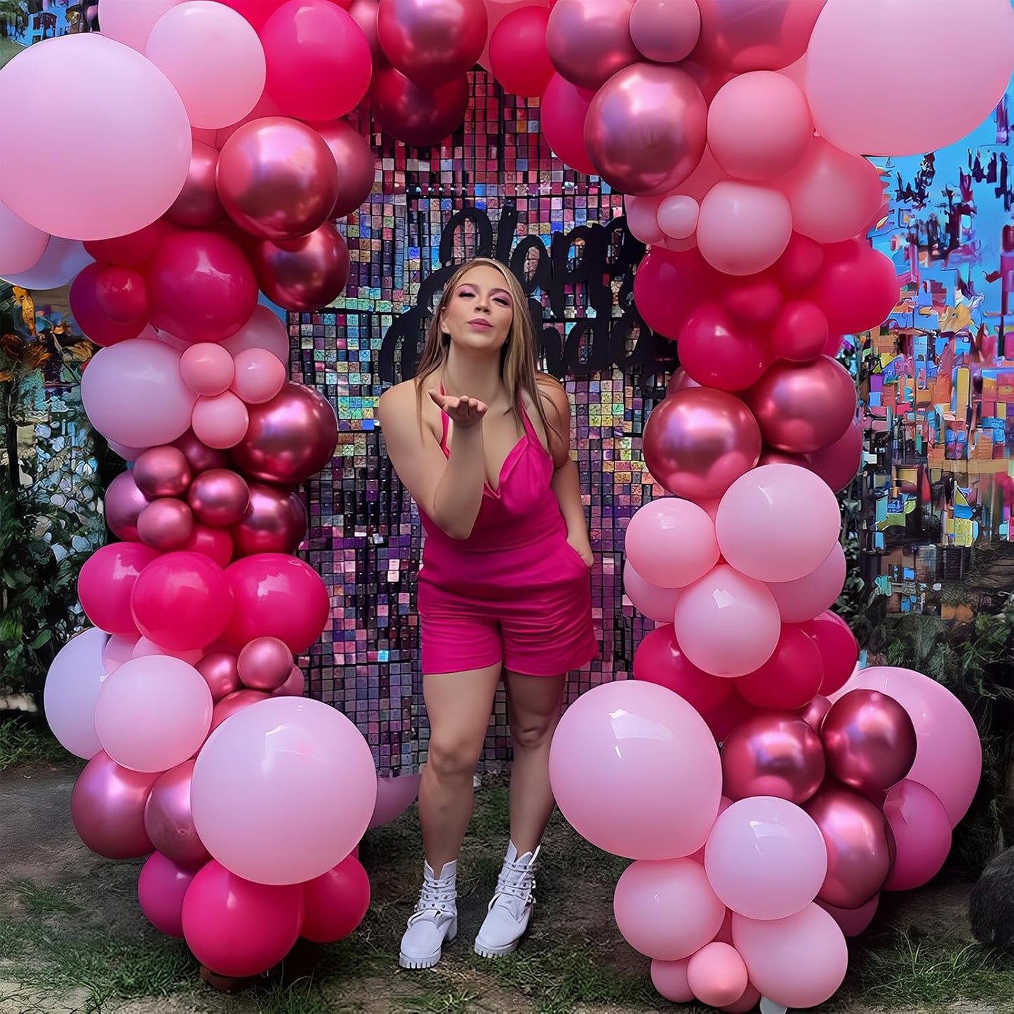 Pink Balloons Set 12 Inch Hot Dark Magenta Light Pastel Pink Metallic Latex Helium Balloon for Girls Baby Shower Princess Wedding Birthday Party Decorations