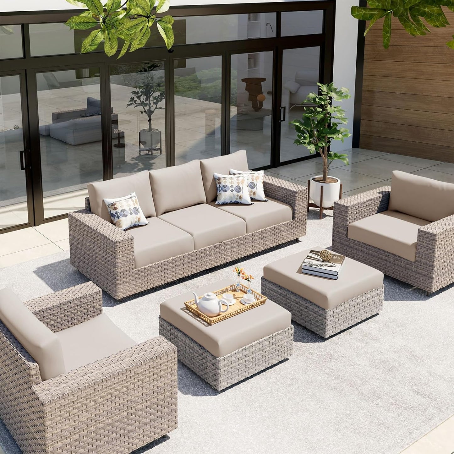 hyha Waterproof Couch Cushion Covers, Stretch Sofa Couch Seat Slipcover for Dog Washable, Non-Slip Waterproof Outdoor Cushion Covers for Patio Furniture Replacement (3 Pieces, Taupe)