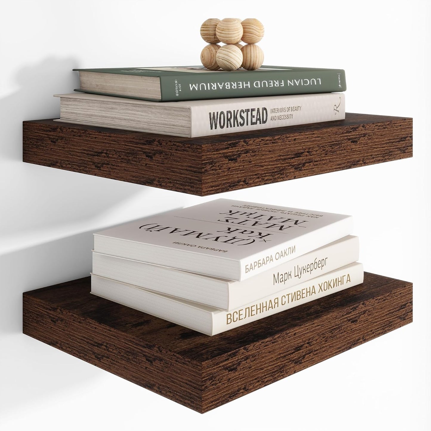 Heimlove 12 Inch Deep Floating Shelves, 12 x 12 inches Long Wall Shelf, Large Extra Display Shelf & Storage Shelf, Rustic Wood Wall Shelves for Fireplace Mantel, Brown - 2Pack