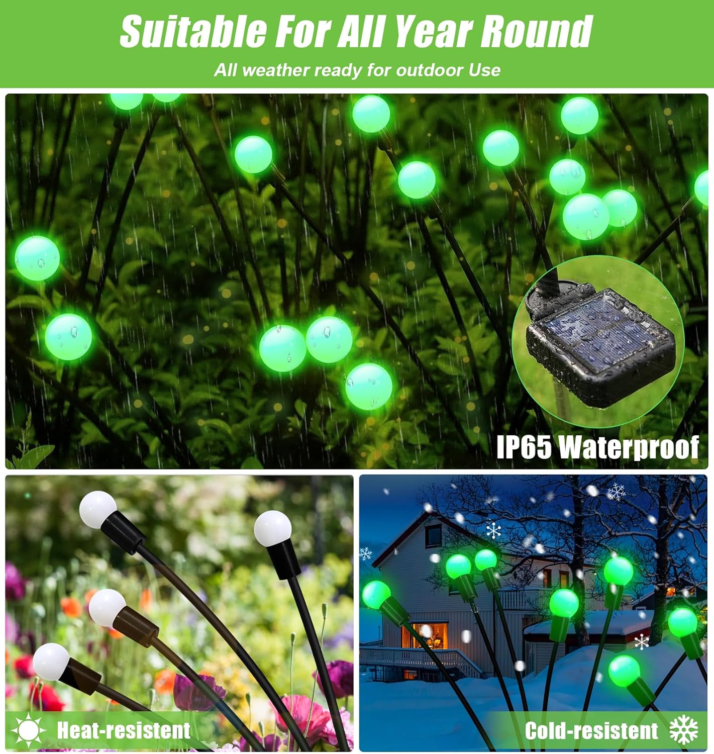 Solar Garden Lights Outdoor, 4 Pack 24LED Waterproof Solar Powered Lights for Yard Pathway Patio, Swaying Lawn Decor as Gardening Gifts for Women Holiday(4 Pack Green)