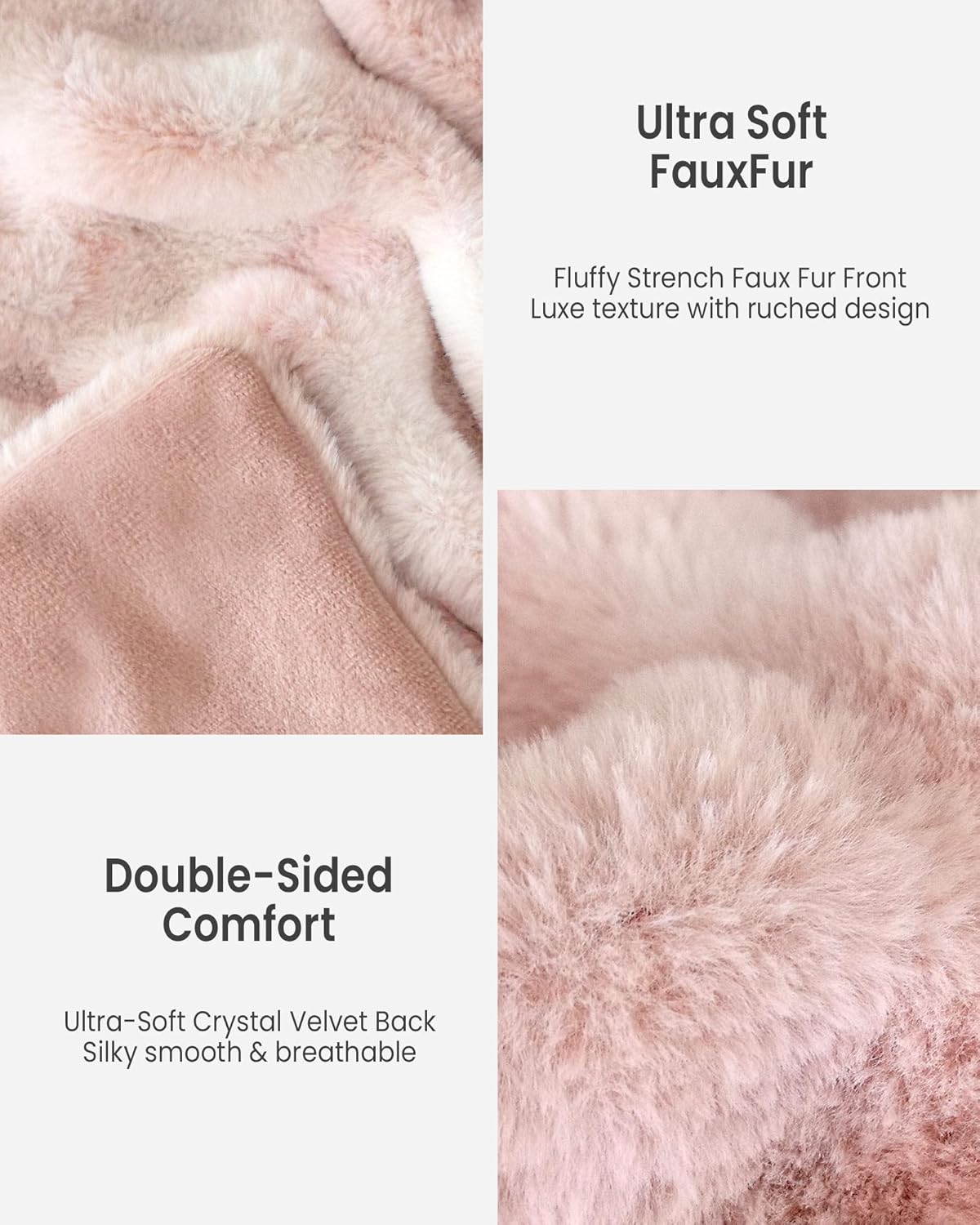 Faux Fur Blanket, Twin Size Oversized Throw Blanket for Couch, Fluffy Blanket with Stretch Ruched Design, Ultra Soft Giftable Home Decor, 60x80 inches, Tie-Dyed in Pink
