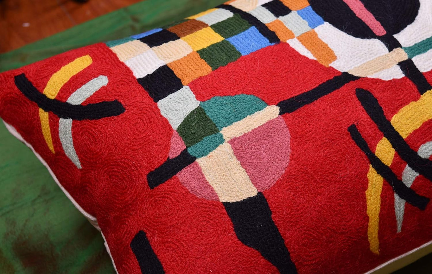 Lumbar Kandinsky Red Modern Pillow Cover Counterweights Mid Century Chair Cushions Red Abstract Pillowcase Red Contemporary Pillowsham Couch Cushions Handmade Wool Size 14x20