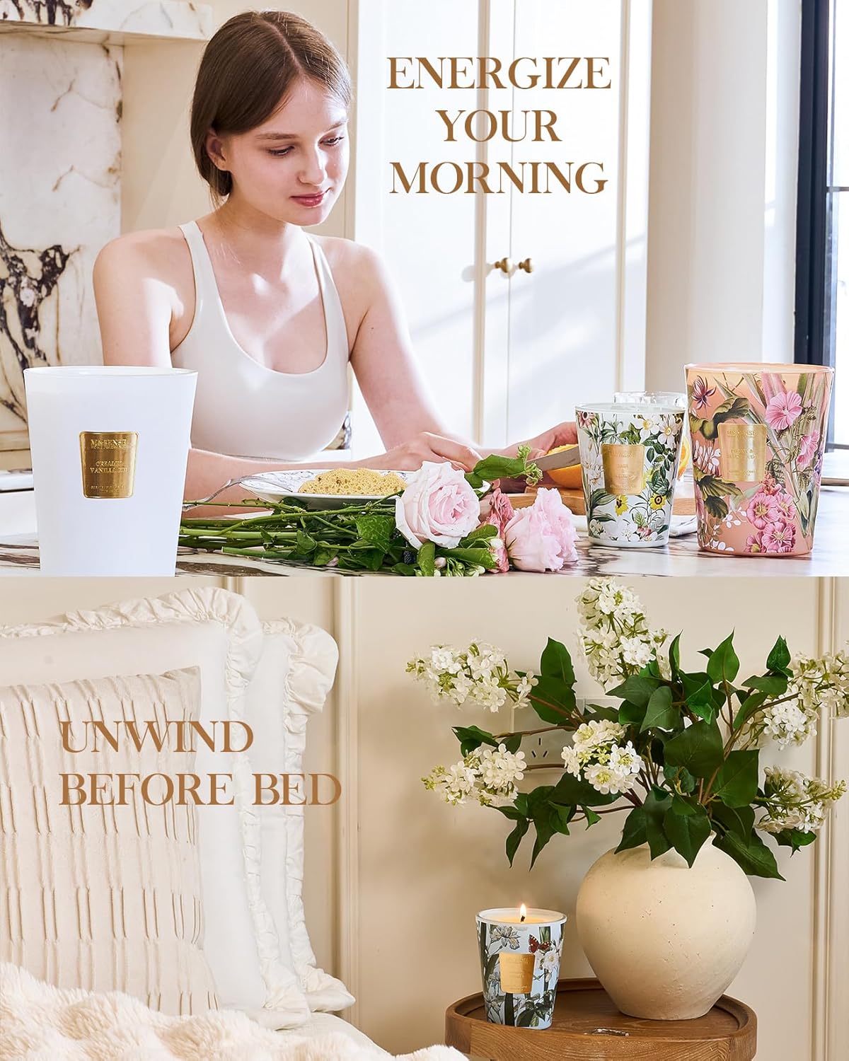 M&SENSE Basil Ginger Scented Natural Soy Wax Candle, 14.1oz 60 Hours Long Lasting Slow Burning Candles for Home Decor, Aromatherapy Candle for Stress Relief