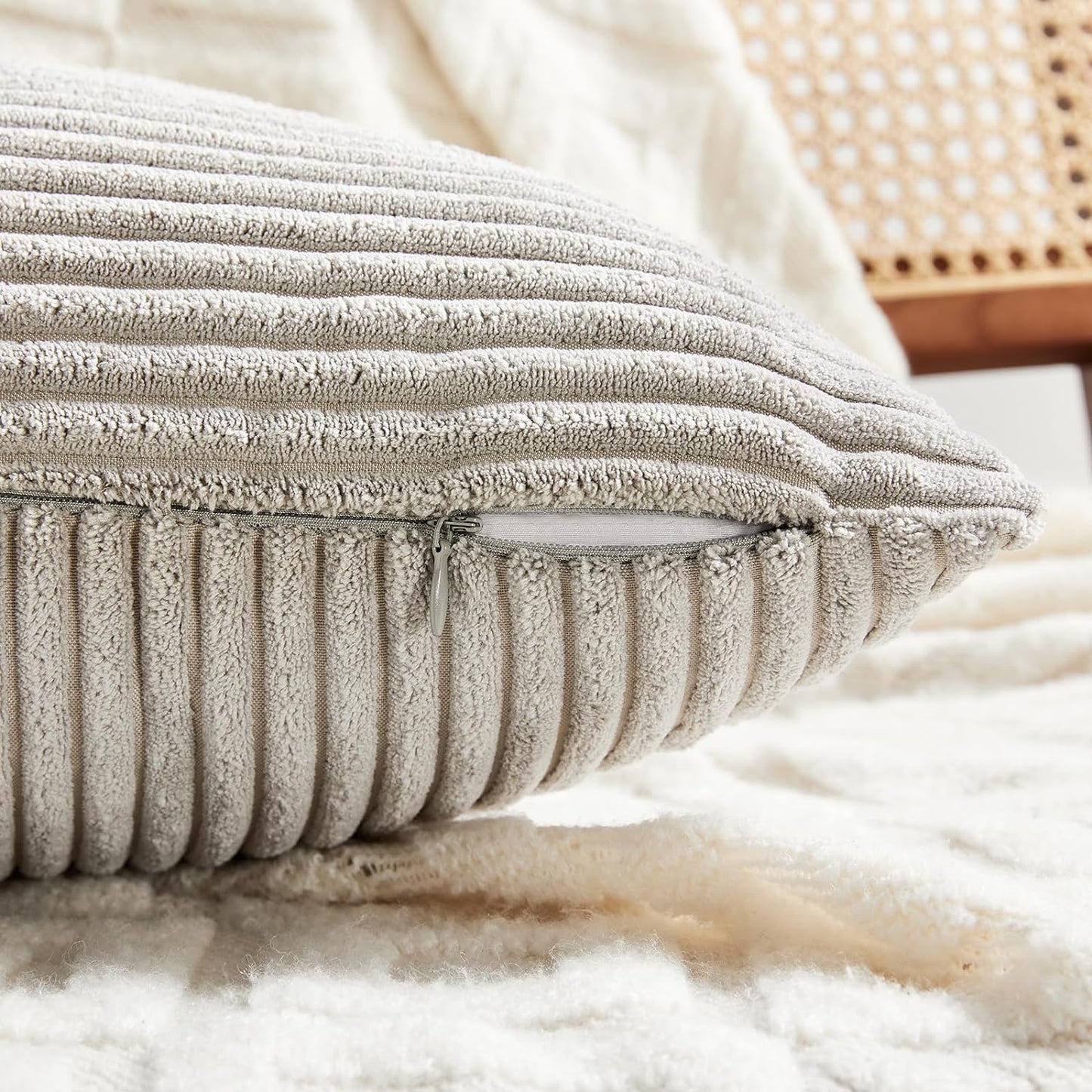 Fancy Homi 2 Packs Neutral Grey Decorative Throw Pillow Covers 22x22 Inch for Living Room Couch Bed Sofa, Rustic Farmhouse Boho Home Decor, Soft Corss Corduroy Patchwork Accent Cushion Case 55x55 cm