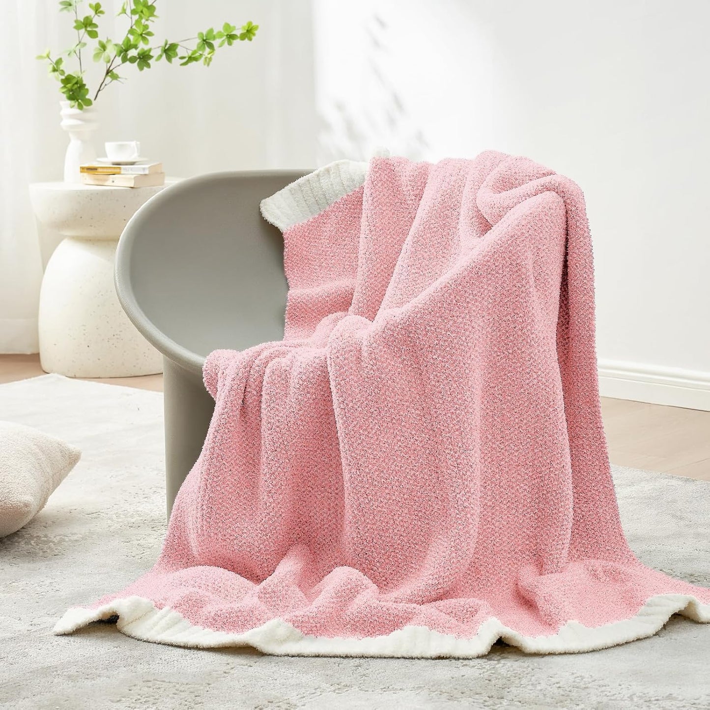 Snuggle Sac Pink Throw Blankets for Couch, Reversible Super Soft Warm Microfiber Blankets Cozy Knit Fuzzy Plush Lightweight Fluffy Throws for Sofa, Bed, Living Room, Heather Pink, 50 x 60 inches