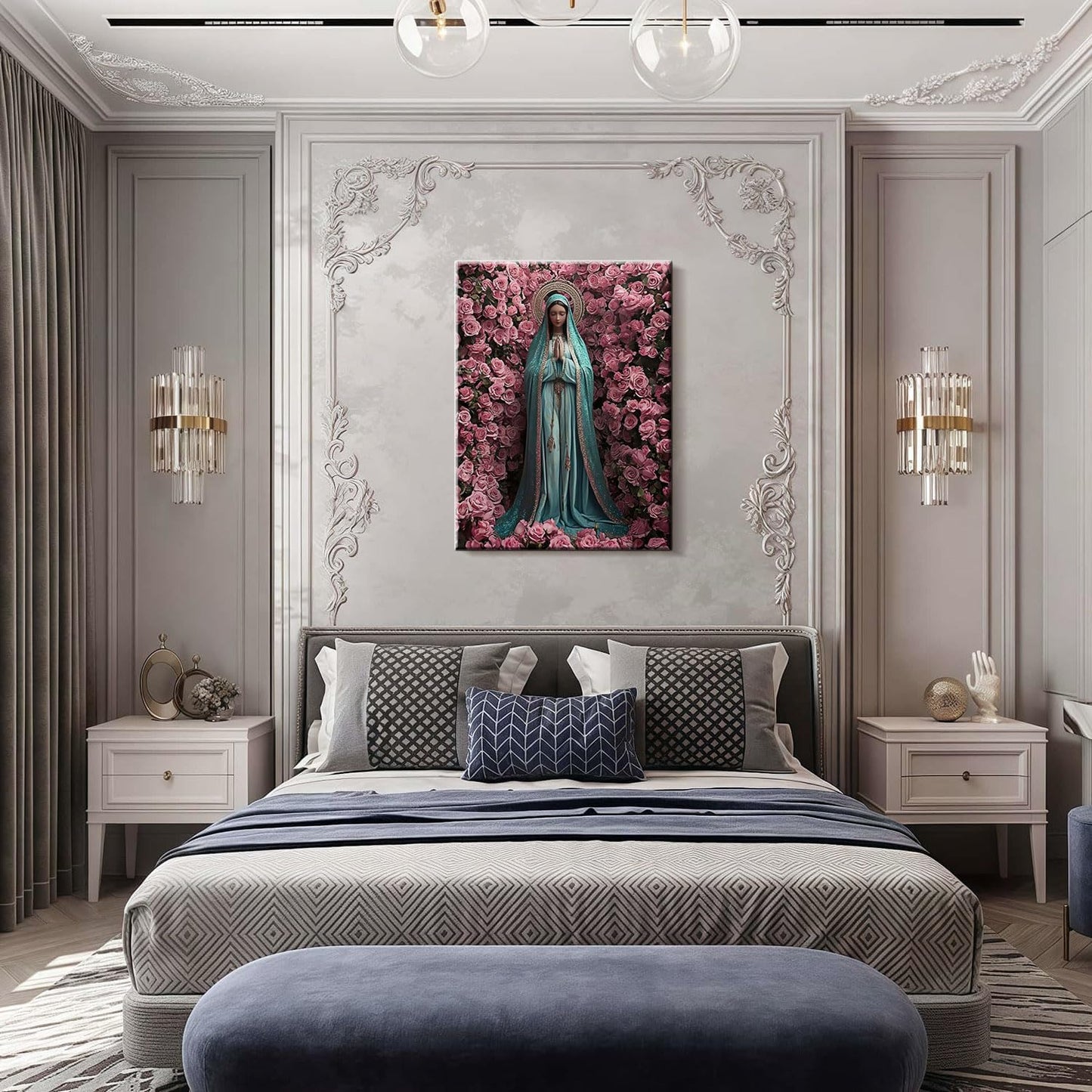 Framed Virgin Mary Catholic Wall Art Decor Canvas Print Wall Painting Religious Poster Artwork for Living Room Bedroom Hallway Gallery Decor 12x16 Inch Ready to Hang