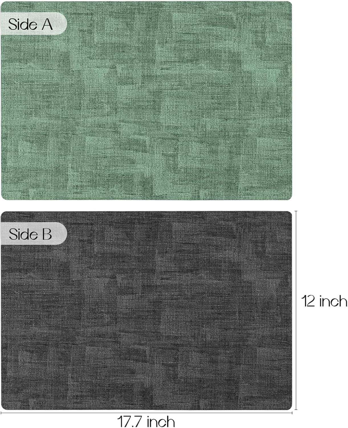 Romanstile Reversible Vinyl Placemats Set of 4, Faux Leather 100% Waterproof Oil-proof Wipeable Place Mats, Heat Resistant Dual Sided Table Mats for Kitchen/Dining/Party (Grey DarkGreen, 12 x 17 Inch)