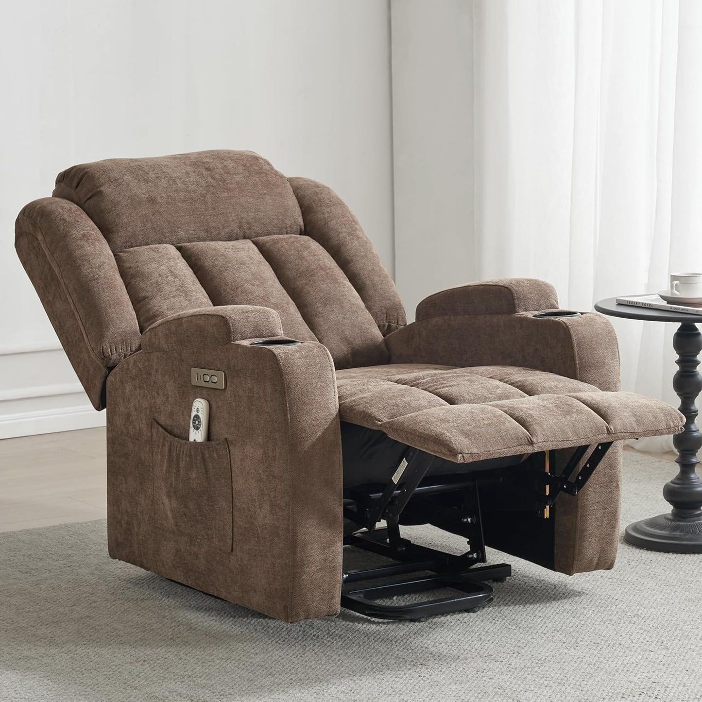 Power Lift Recliner Chair for Elderly with Massage and Heat, Reclining Sofa Chair with USB & Type-C Ports and Cup Holders, L1188(Brown)