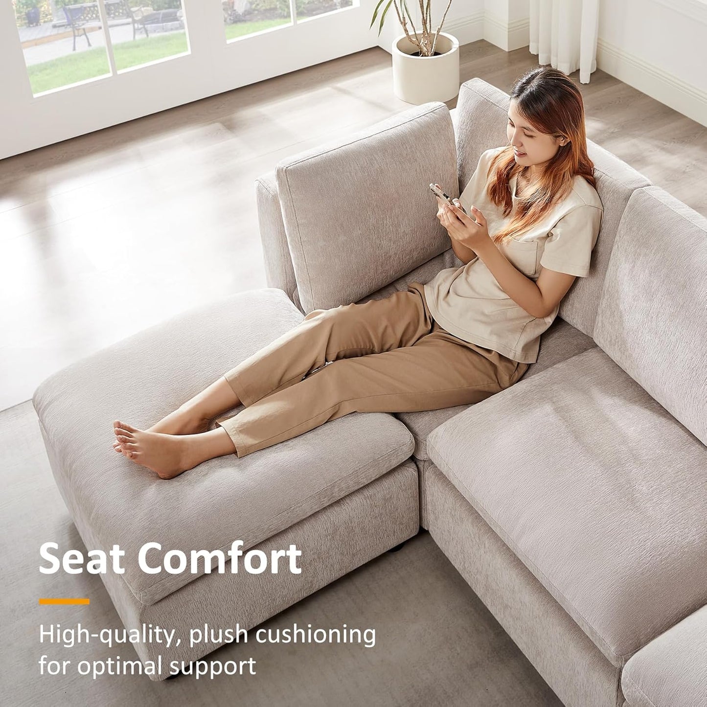 Modular Sectional Sofa, Convertible Couch Modular Sofa Without Ottoman, Sectional Sofas for Living Room Small Apartments