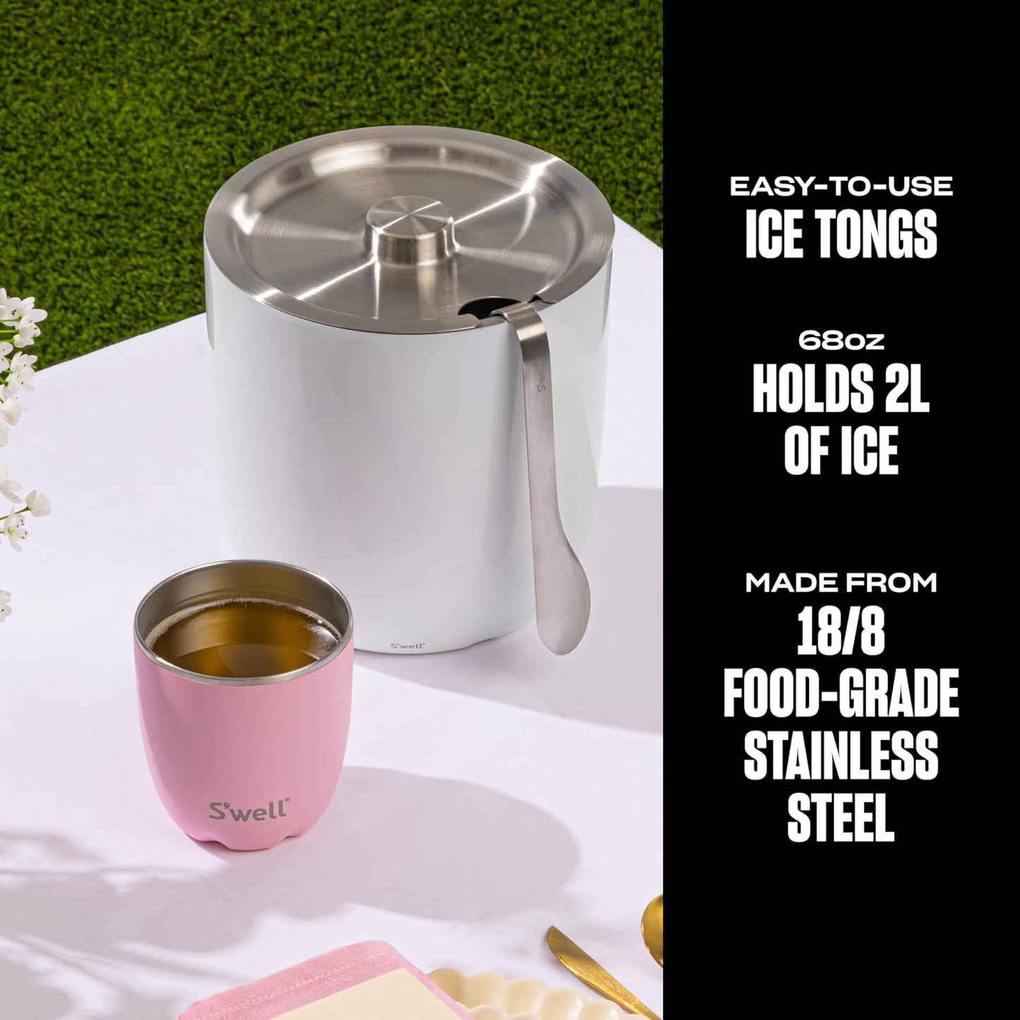 S'well Ice Bucket with Tongs, 68oz, Angel Food