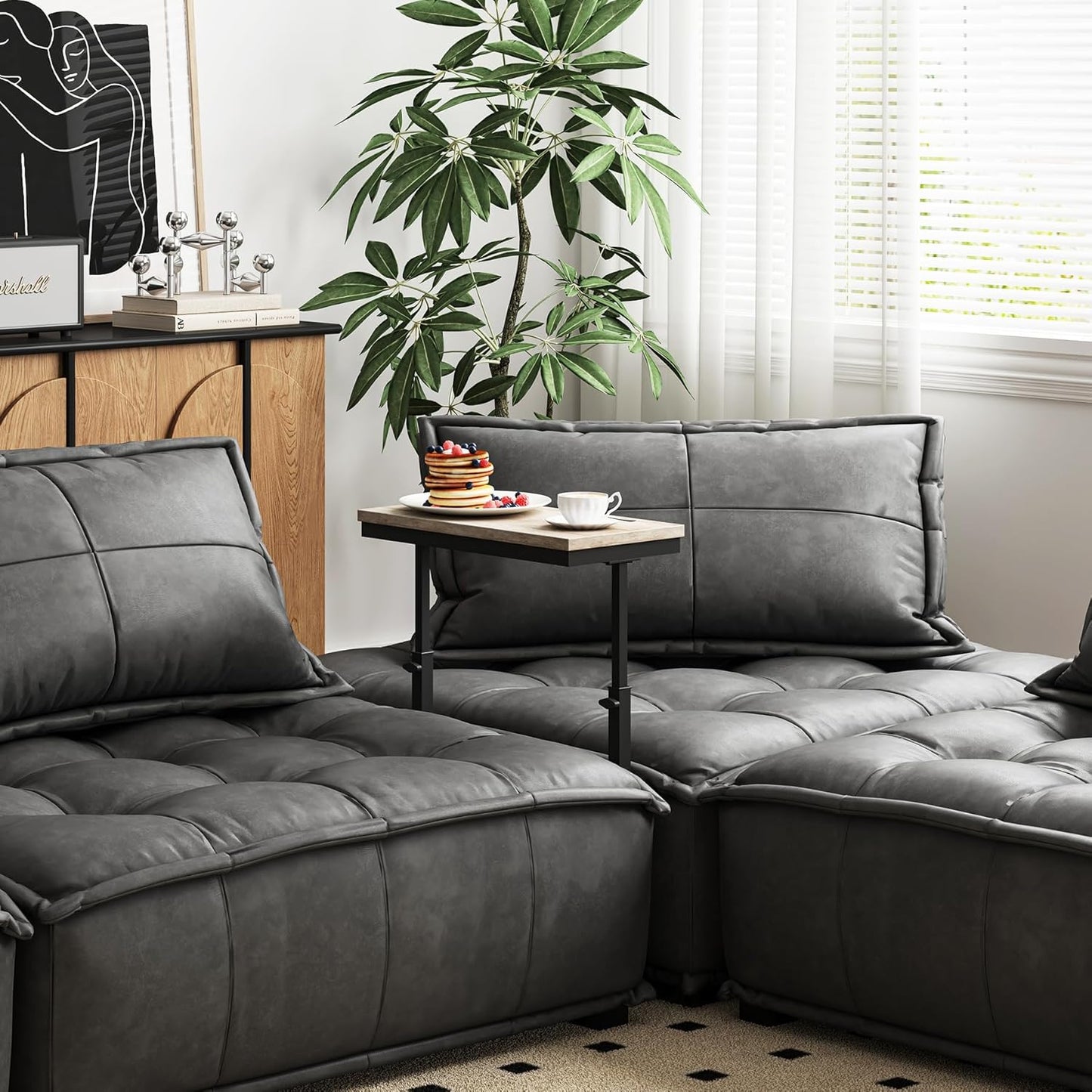 TUTOTAK End Table, Side Table, Tall Couch Table, Sofa Table, Living Room, Bedroom, Greige TB01BG083