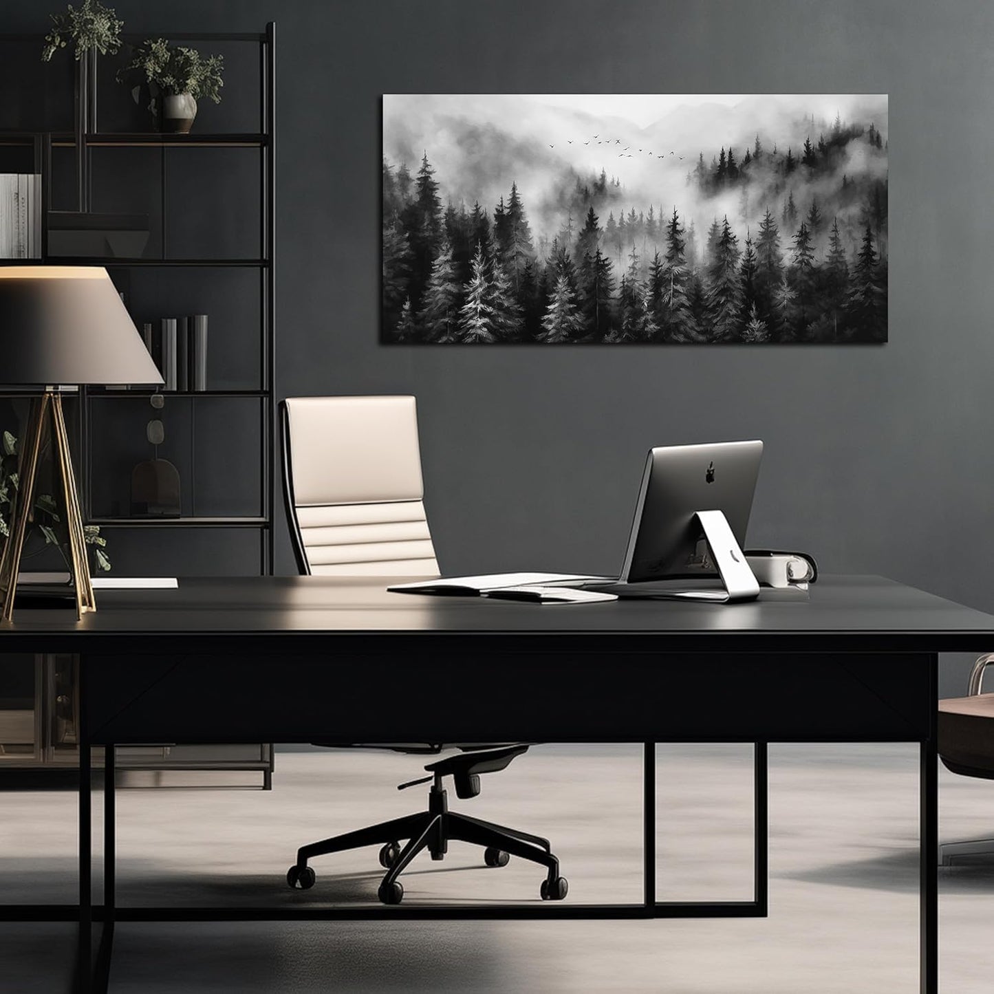 Foggy Forest Wall Art for Living Room,Black and White Pictures for Wall,Tree Wall Decor for Bedroom 20 x 40 Inch