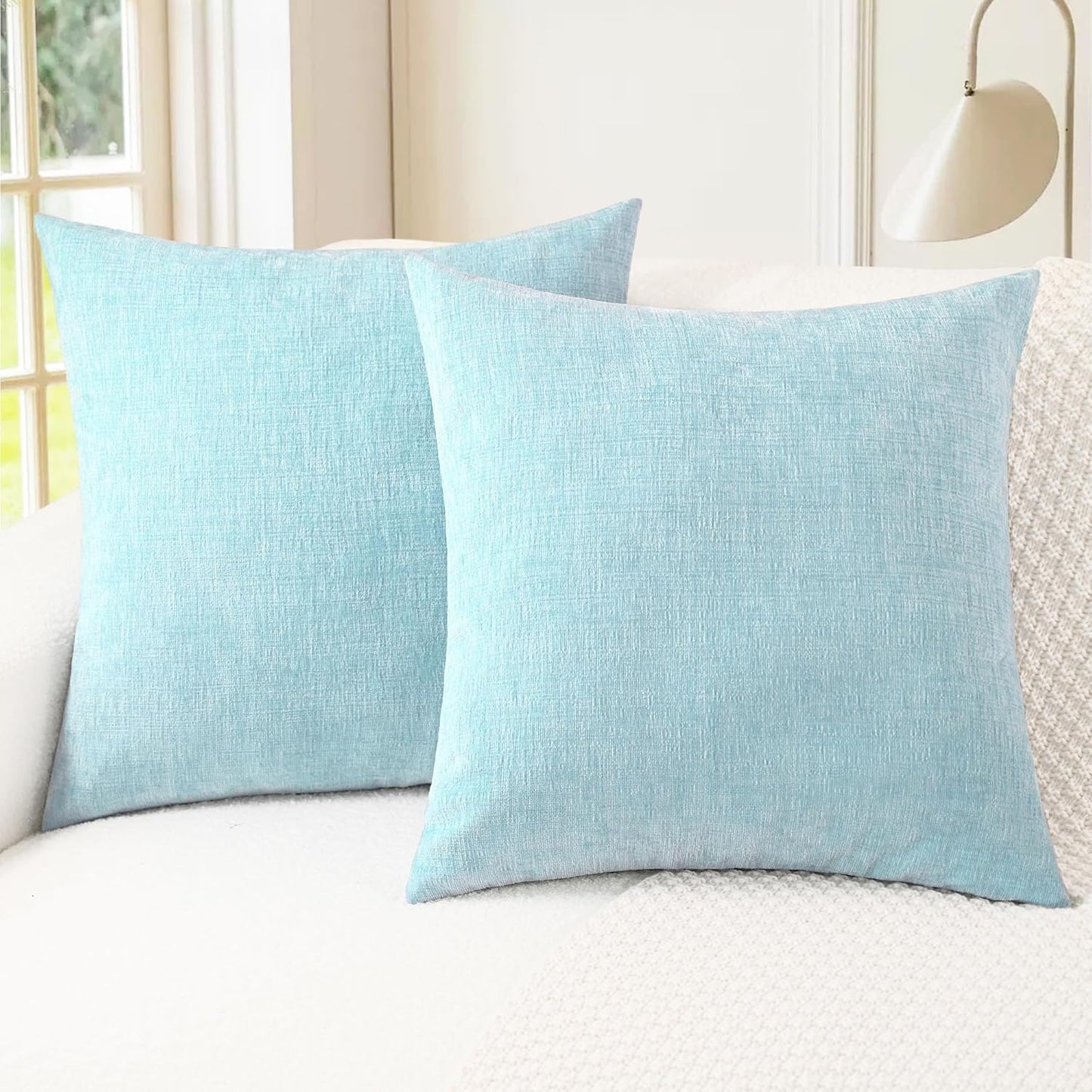 CaliTime Throw Pillow Covers Decorative 26 X 26 Inches Pack of 2 Cozy Chenille Cushion Cases for Couch Sofa Bed Living Room Home Light Blue Grey