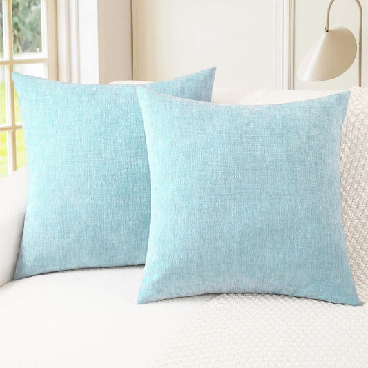 CaliTime Throw Pillow Covers Decorative 24 X 24 Inches Pack of 2 Cozy Chenille Cushion Cases for Couch Sofa Bed Living Room Home Light Blue Grey