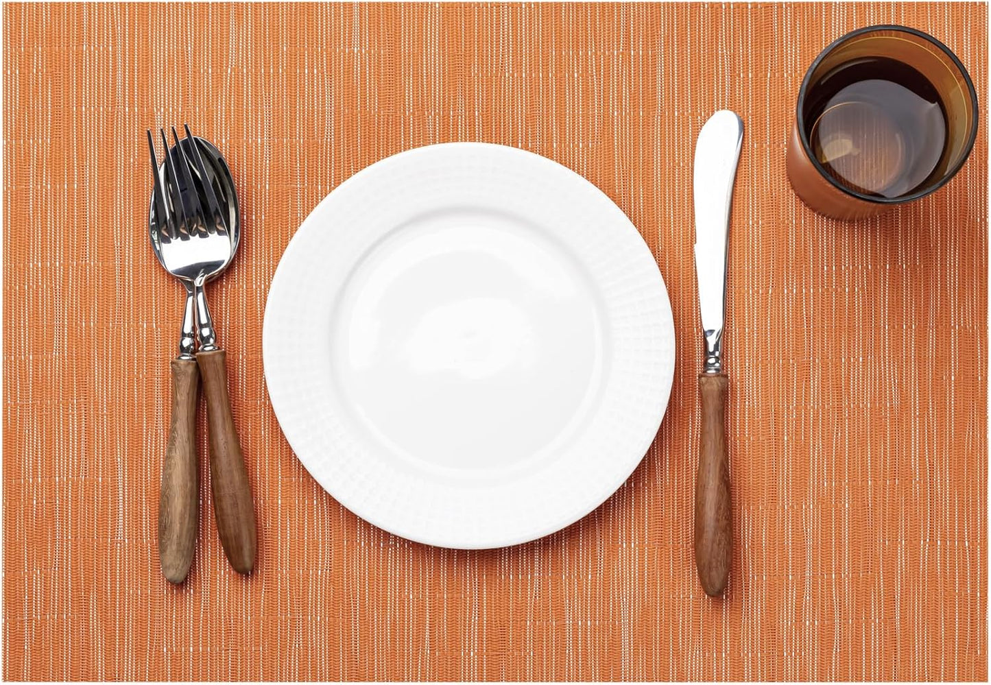 LEXMORE Placemats Set of 6 Vinyl/Plastic Woven Place Mats for Kitchen Table Indoor/Outdoor Washable Placemat Wipeable Dining Table Mats(Orange)