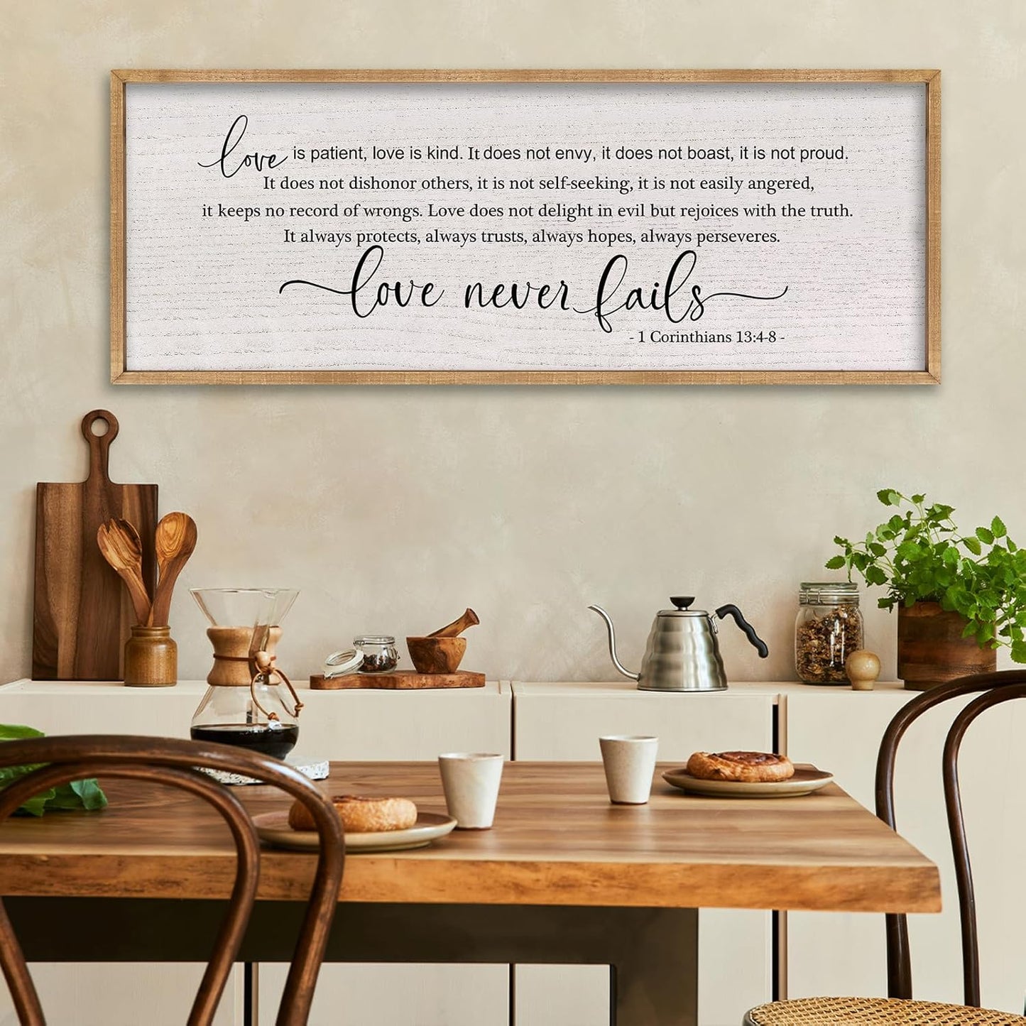 LuZhiQiang Love is Patient Love is Kind Wall Decor 40"X15" Bible Verse Quote 1 Corinthians 13 For Bedroom Above Bed Christianity Couple Sign Large Wood Framed Wall Hanging Art (Wood)