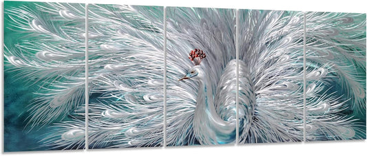 Yihui Arts Peacock Metal Wall Art, Teal and Silver Aluminum Artwork, Modern Sculpture for Living Room Bedroom Bathroom Decor