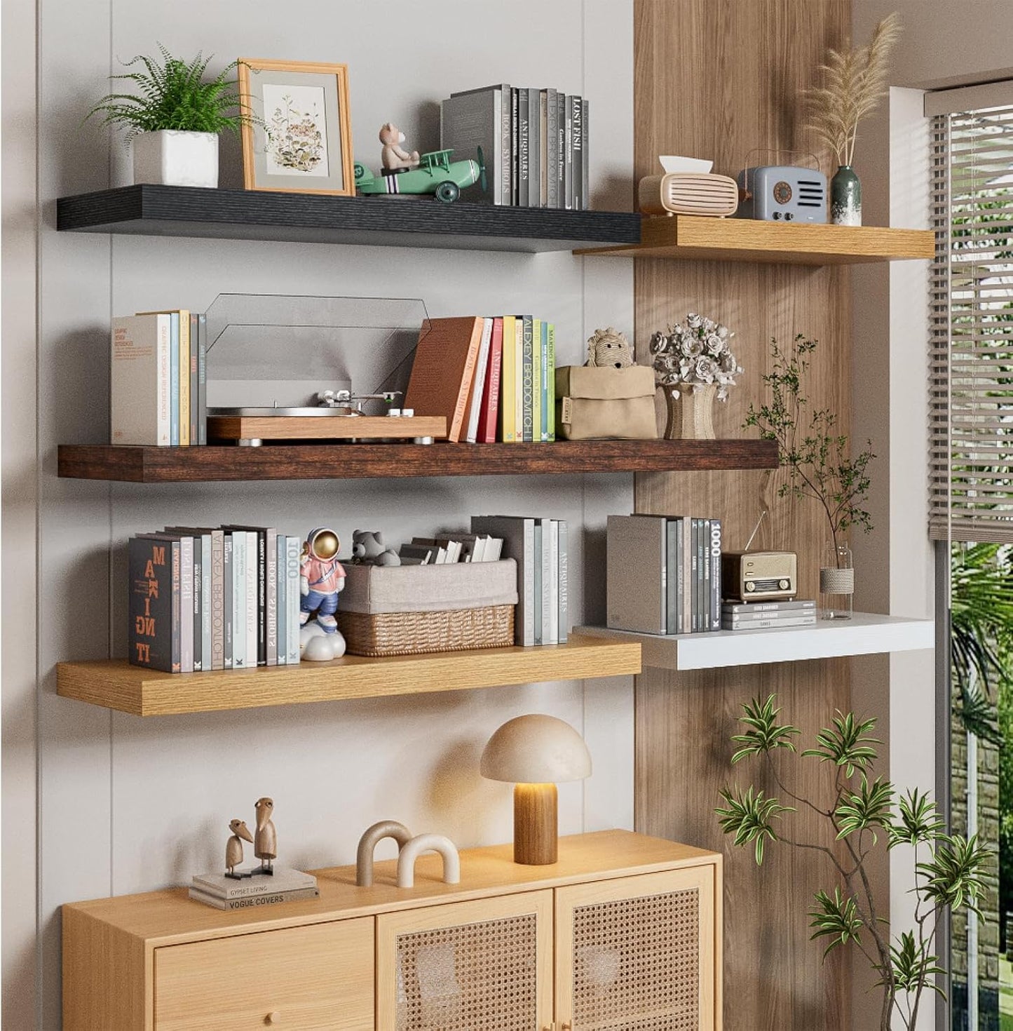 Heimlove 12" Deep Floating Shelves for Wall, 24 Inch Wall Shelf Bathroom Shelves Set of 2, Wall Mounted Shelves for Books Living Room Laundry Room Bedroom Kitchen Home Office, Rustic Brown