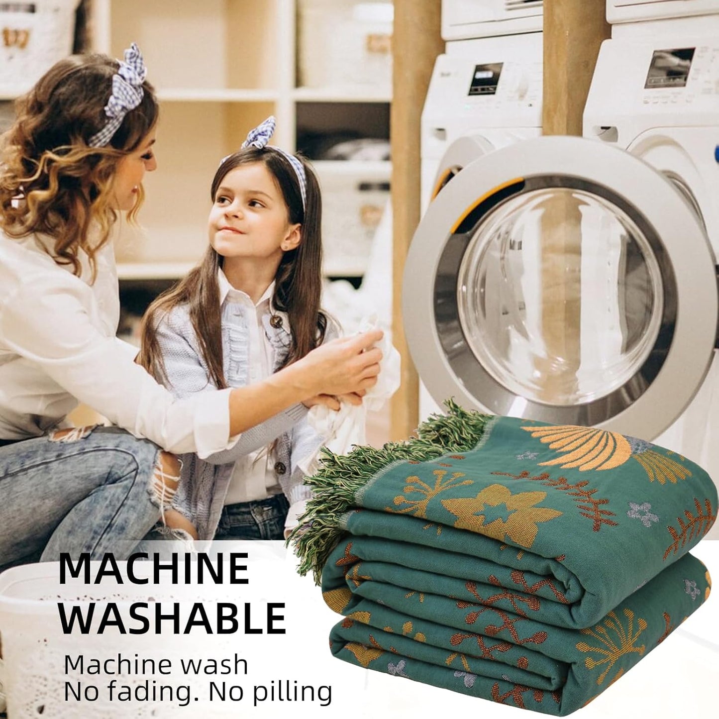 Boho Throw Blanket for Bed, 100% Pure Cotton Ultra Soft Rustic Quilt, Farmhouse Decor Bed Blankets, All Season Rustic Throw for Sofa Couch Chair(80''x 90'', Bird A)