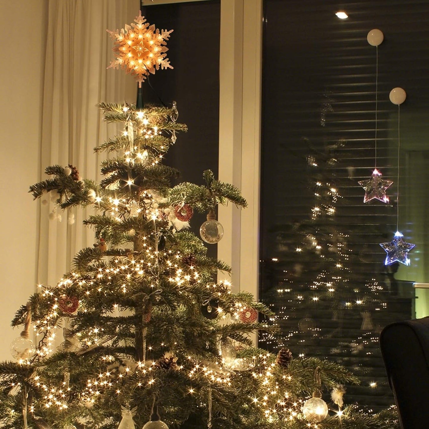 ODEETRONIC Snowflake Tree Topper Lights, 9in 20 Clear Christmas Star Treetop, 120V UL Certified Christmas Lighted Sonwflake Tree Topper, Warm Tree Topper for Xmas Tree Party Decoration