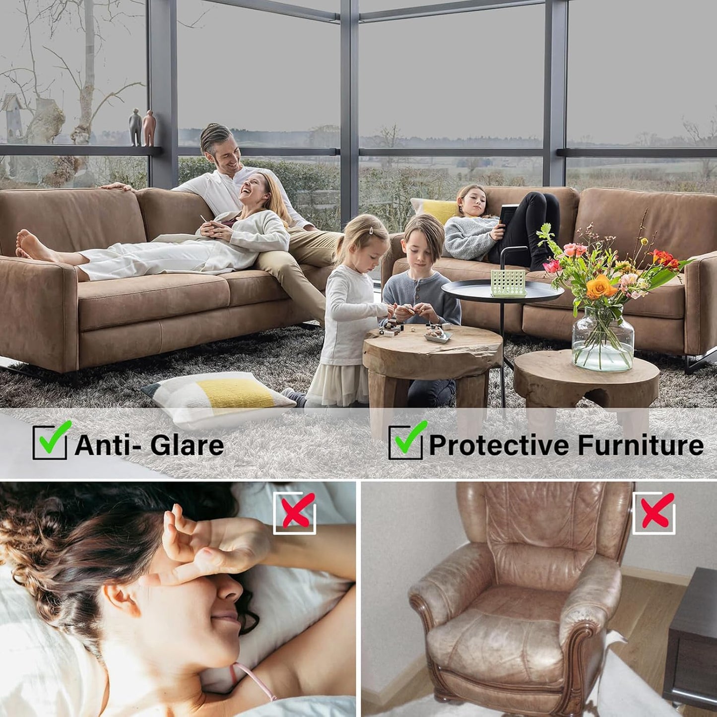 Kromapolis One Way Window Privacy Film Reflective Mirror Home Window Tint, Daytime Privacy Heat Control Anti UV Glass Tinting Static Cling (Silver, 45.2 x 78.7 inch)