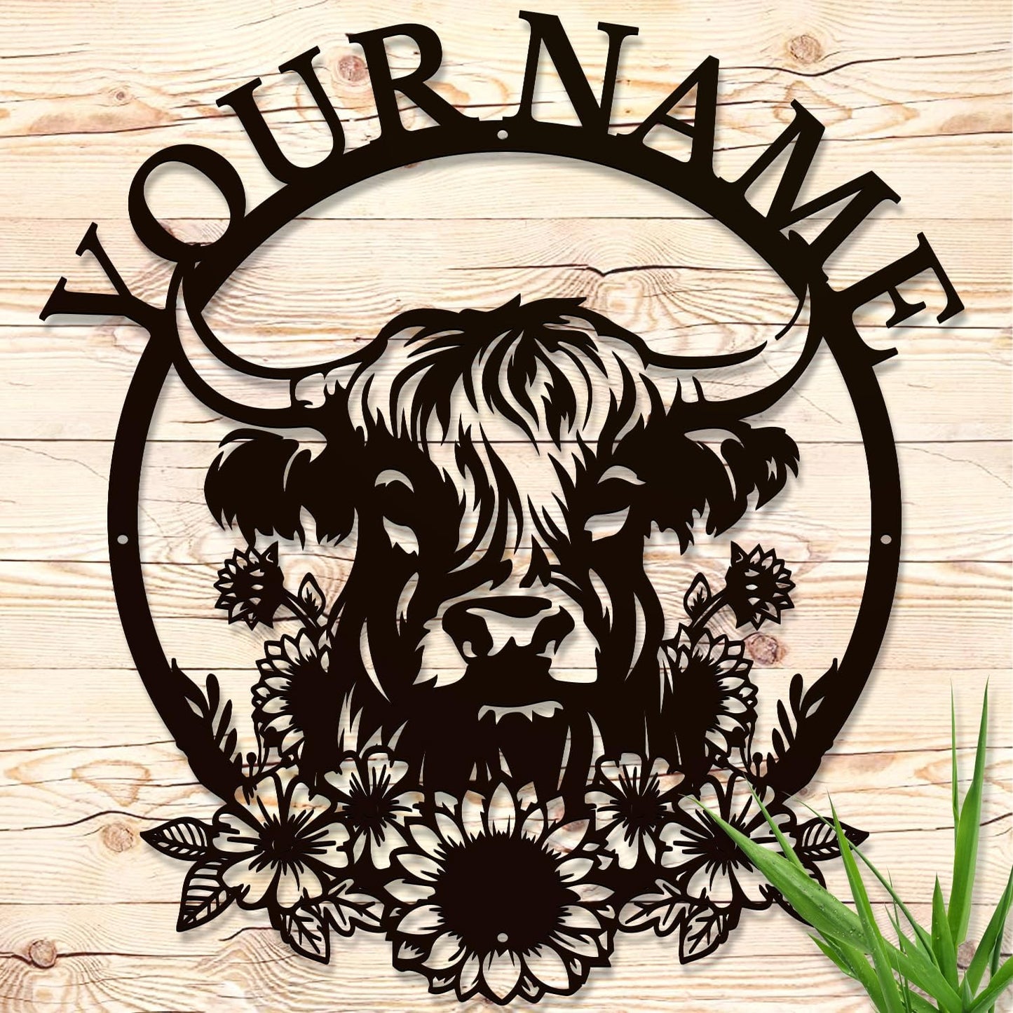 Personalized Highland Cow Name metal Signs,Custom Highland Cow Metal Shed Wall Decor,Black Metal Wall Art Plaques Outdoor wall Decorative Signage (Style H)