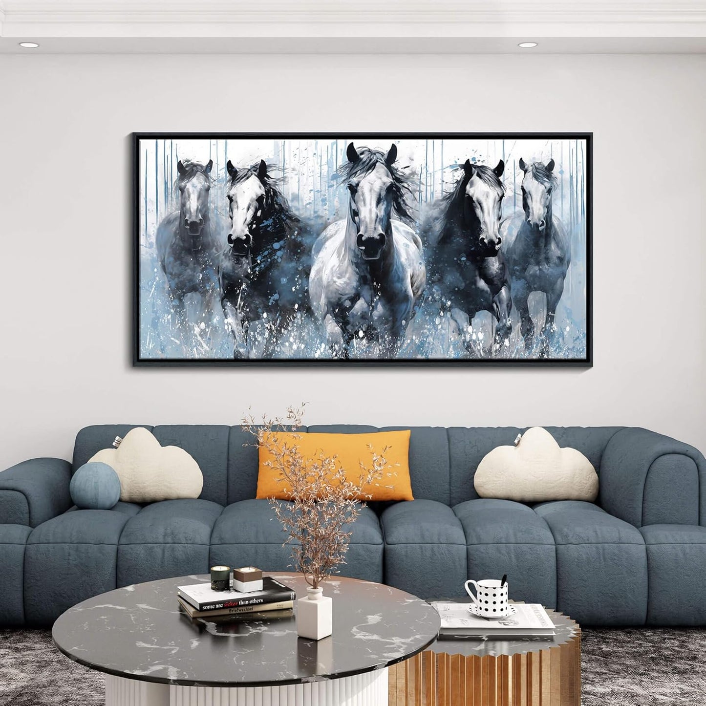 DUNHUANG ART Rustic Equine Gallop Canvas Wall Art - Stunning Horse Themed Decor for Living Room, Bedroom, Office - Horse Pictures Wall Decor 20"x40"