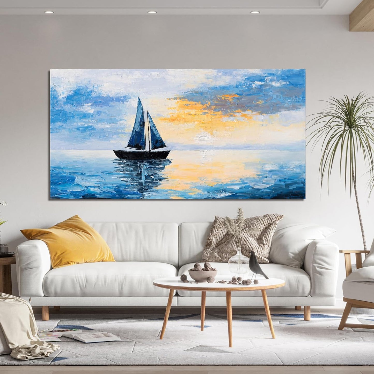 Canvas Wall Art Decor Large Wall Art Pictures for Living Room Artwork for Walls Blue Coastal Wall Art Prints Landscape Natural Wall Art Decor Art Work for Home Office Kitchen Wall Decor 24" x 48"