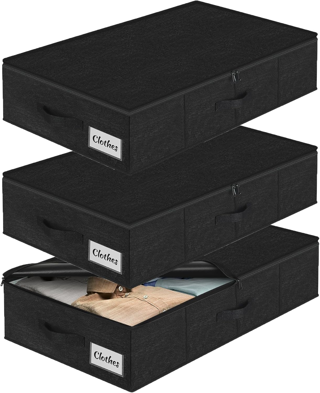 Under Bed Storage Container Bin 3 Pack, Low Profile Foldable Underbed Clothes Storage Organizer W/ Ultra Thick Fabric and Sturdy Bottom/Sides, Dual Zipper Storage Box for Dorm and Home 30x16x6.7"