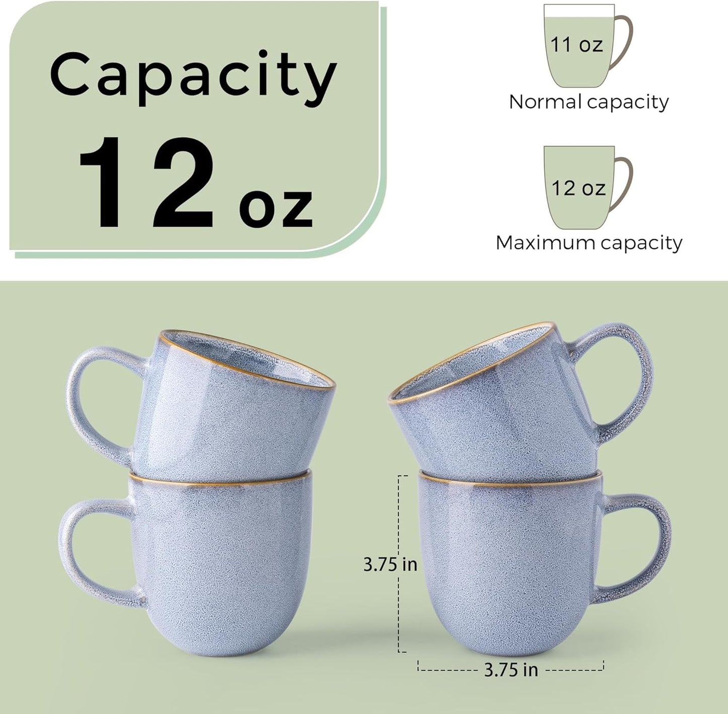 AmorArc 12oz Coffee Mugs, Ceramic Coffee Mugs set of 6 for Man, Woman, Dad, Mom, Modern Coffee Mugs with handle for Latte/Cappuccino/Milk/Cocoa. Dishwasher&Microwave Safe, Blue-Reactive Glaze