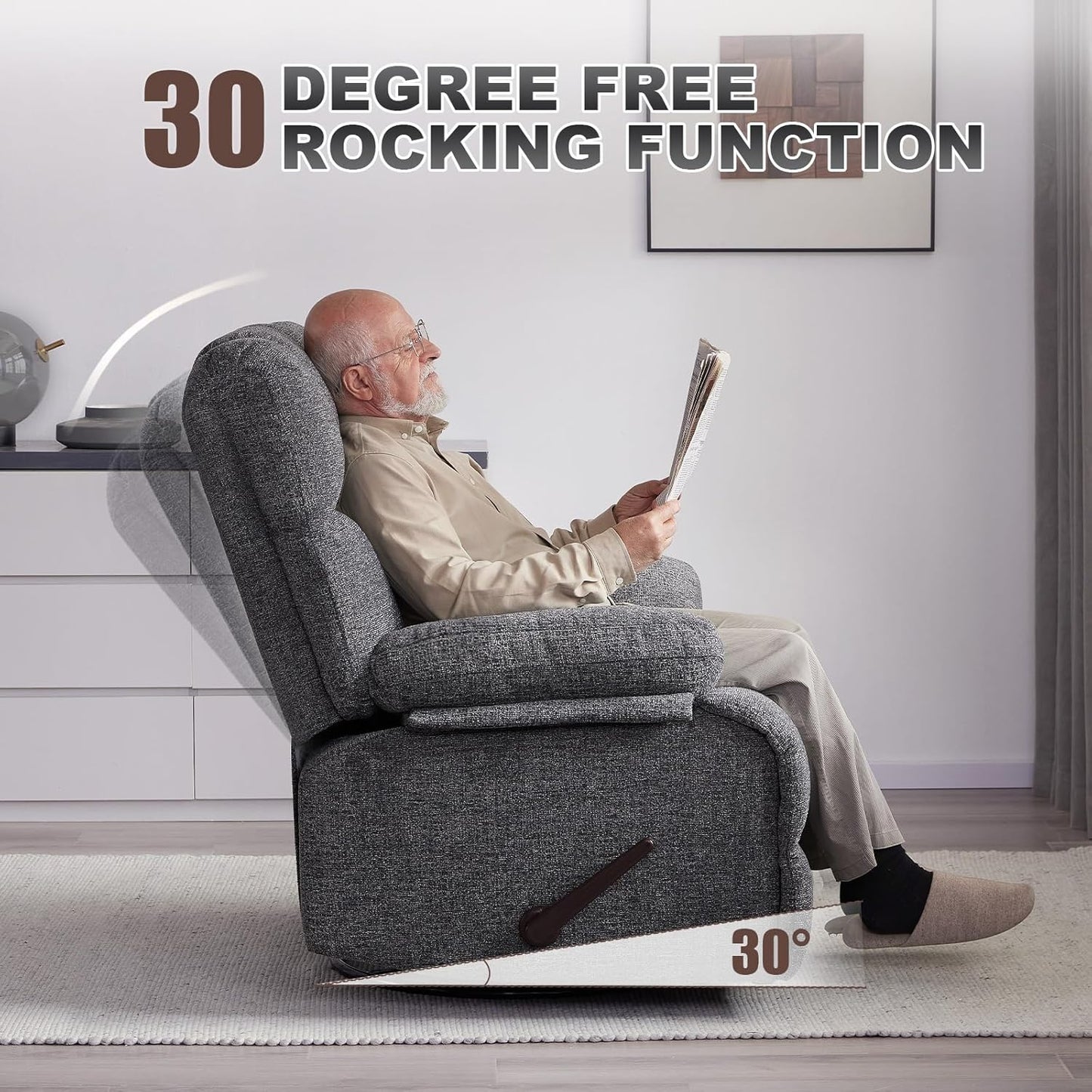 Oversized Swivel Rocker Recliner Chair Set of 2 for Adult, Rock Recliner for Big Man, Extra Wide Manual Recliners, Overstuffed Soft Rocking Sofa Chair,Light Grey