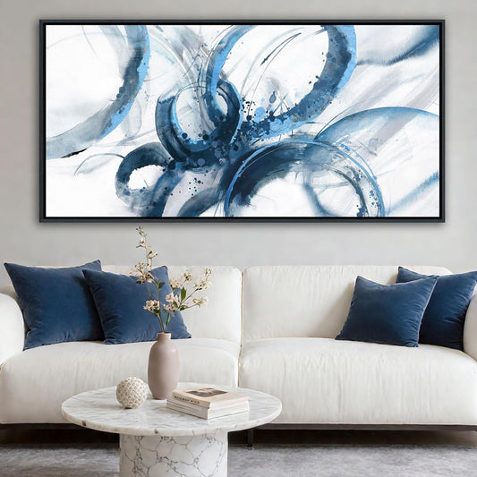 AJAZIKO Blue Wall Art Large Pictures for Living Room Abstract Wall Decor Wall Decoration Print Pictures Canvas Framed Artwork Paintings for Office Above Bed Wall Decor 24×48IN