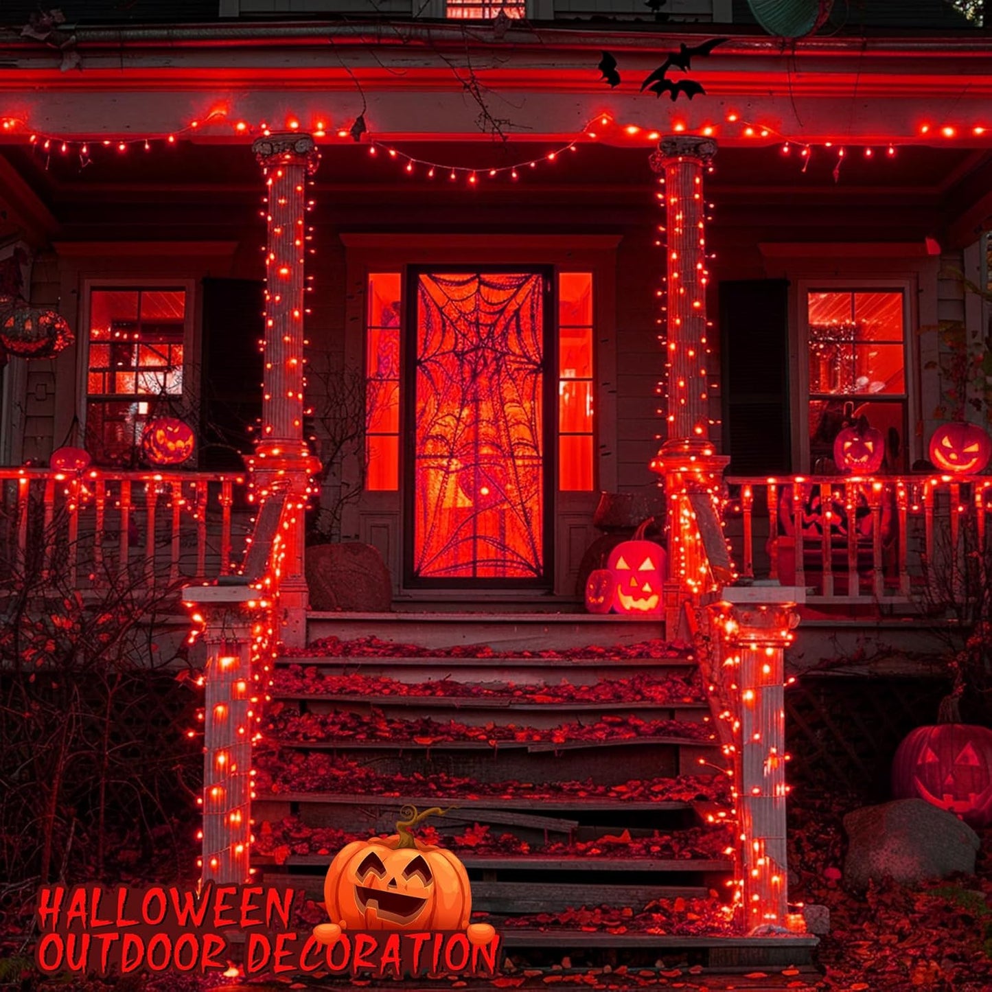 JMEXSUSS 600 LED Red Halloween Lights Outdoor Indoor, 168Ft Red Christmas String Lights Plug in Clear Wire, Light for Halloween Tree Outside Room Christmas Party Decorations