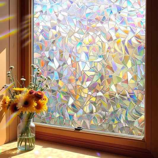 DUOFIRE Rainbow Window Clings for Glass, Stained Glass Window Film Decorative, 3D Decals Windows Cover, Suncatcher Static Cling Sticker Windows for Home,11.8 x 47 inch