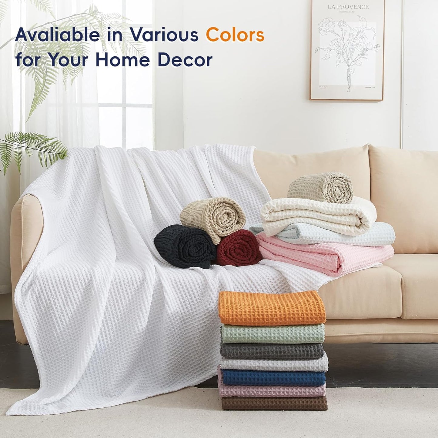 PHF Ultra Soft Waffle Weave Throw Blanket 50"x 60"- Washed Lightweight Breathablee Cozy Woven Blanket - Great for Couch Bed Sofa Home Car - Navy Blue