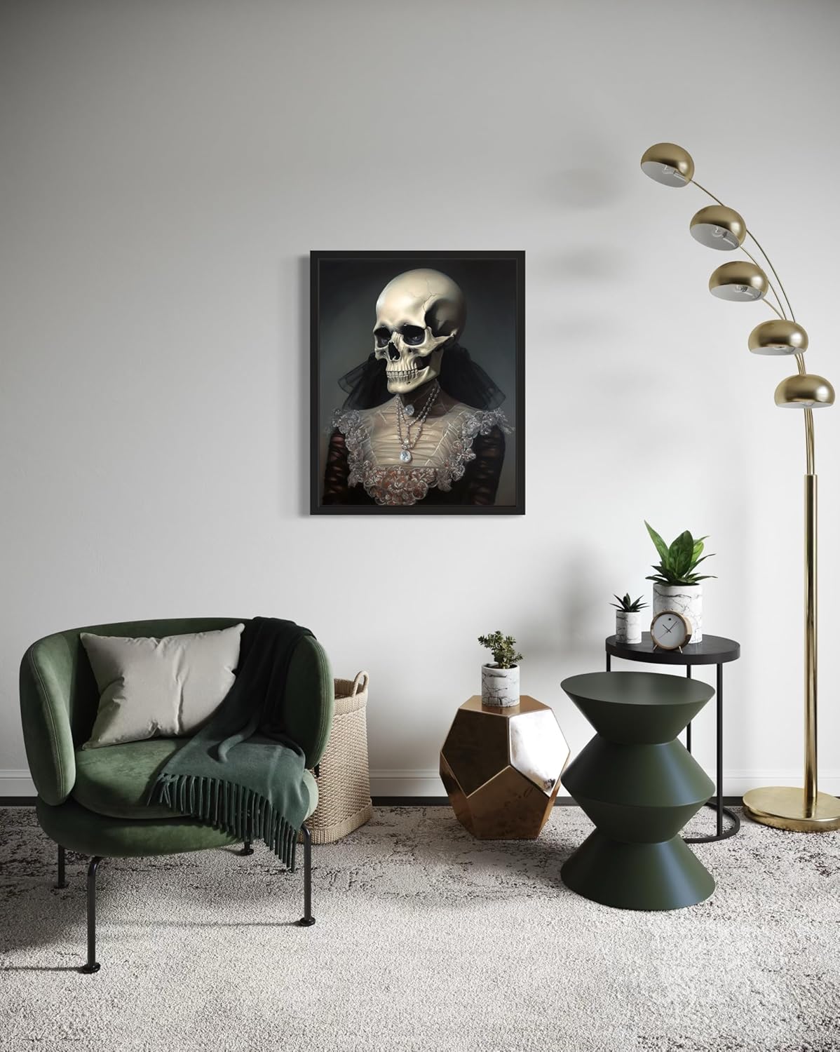 Female Skull Poster Art Print, Halloween Scary Vintage Wall Art Academia Spooky Painting Decoration for Horror Prints, Gothic Posters Bedroom Decor 89 (Female Skull, 16 x 20 inches, Black Frame)