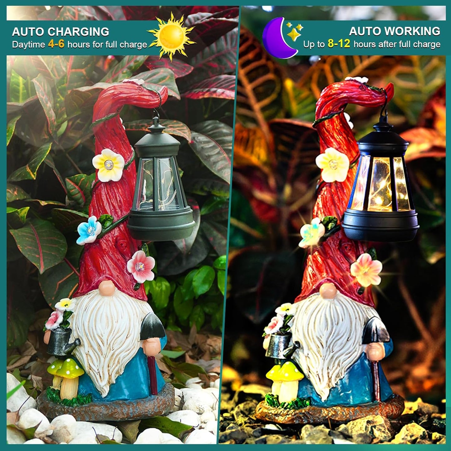 Solar Gnome Garden Statue Lights Gnome Figurine with Solar Lantern, Outdoor Garden Waterproof Ornaments Decorations for Yard Lawn Patio – Ideal Gift for Women Mom Grandma