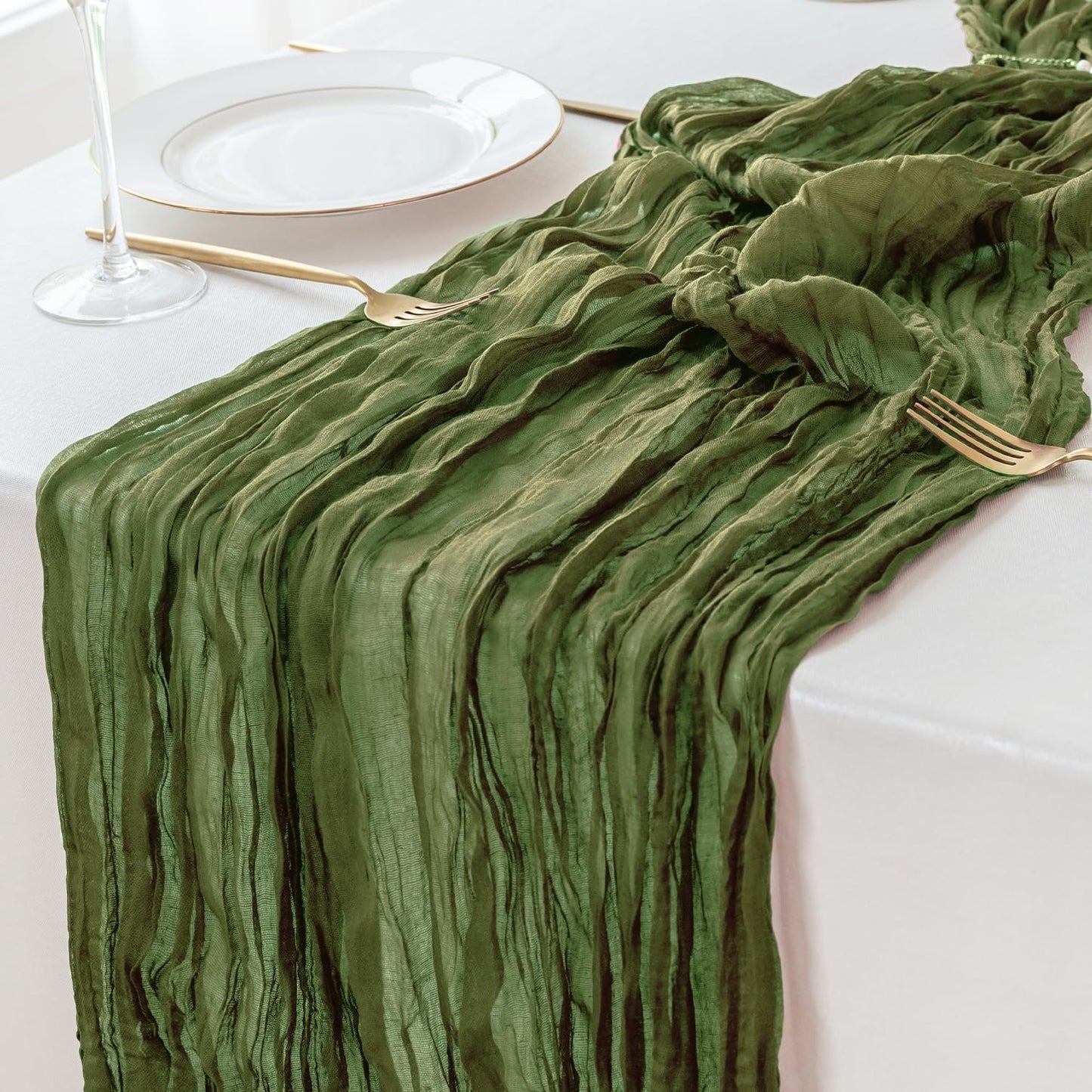 Sioloc 1 Pack Moss Green Cheesecloth Table Runner Fall Autumn Decor for Home 10ft Table Cloth for Tea Wedding Birthday Party Baby Bridal Shower Halloween Thanksgiving