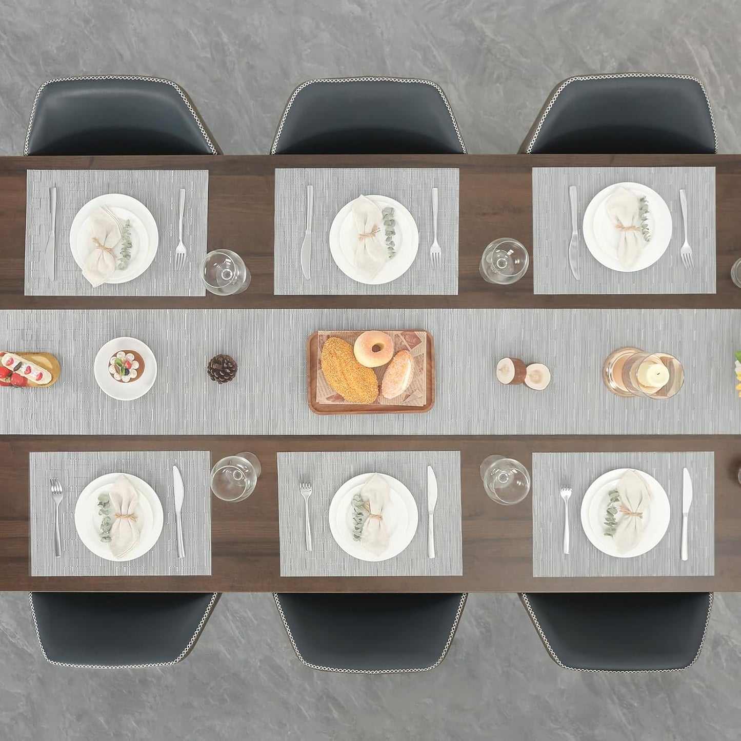 Myir JUN Placemats Set of 6, Vinyl Woven Placemats Place Mats Indoor Washable Table Mats Non-Slip Place mats for Dining Table (Silver, Set of 6)