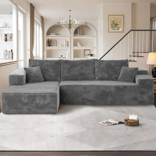 104" Cloudy Sectional L Shaped Couch for Living Room, No Assembly Required, Modular Comfy Sofa with Deep Seat, Fluffy Couch with Sleeper Chaise for Apartment Lounge (Grey)