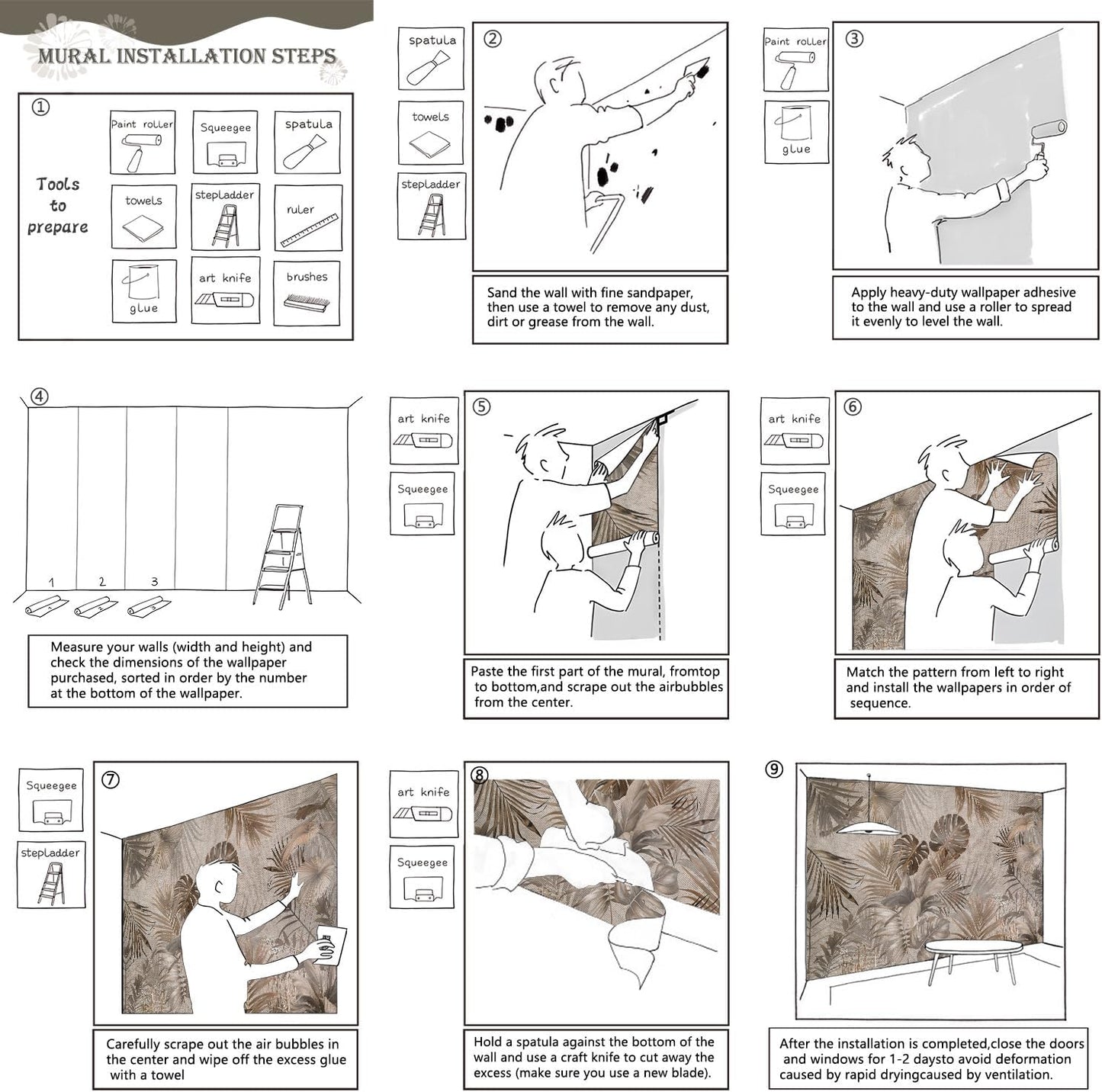 AFZEVEB-Jungle Wallpaper Vintage Tropical Plants Wall murals for Bedroom 136"x96" (Not Peel and Stick)