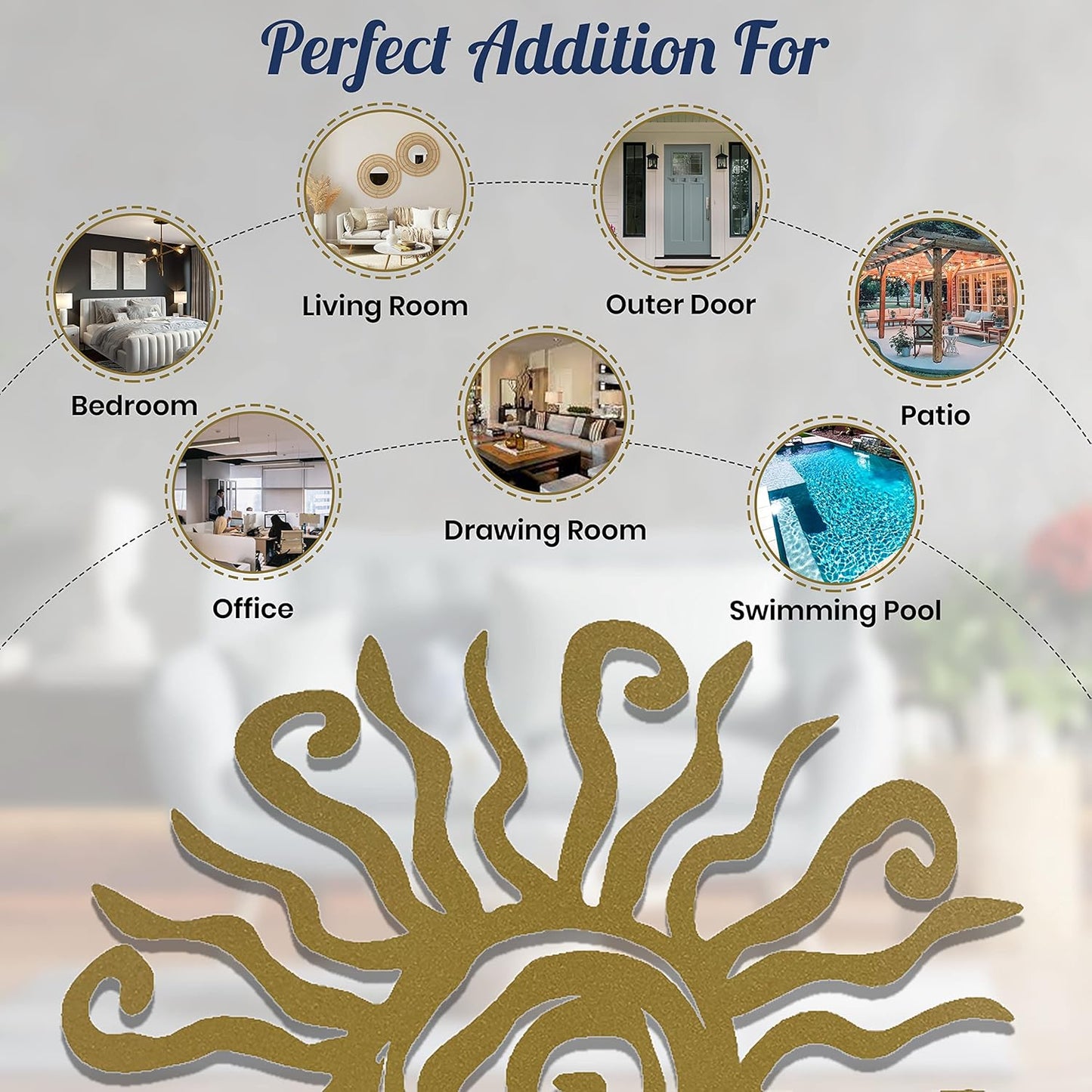 Riverside Designs Wacky Sun Metal Wall Art Indoor/Outdoor Decor - 36" Gold Rust Proof Wall Sculpture - Made in USA - Ideal for Bedroom, Garden, Home, Patio and Farmhouse