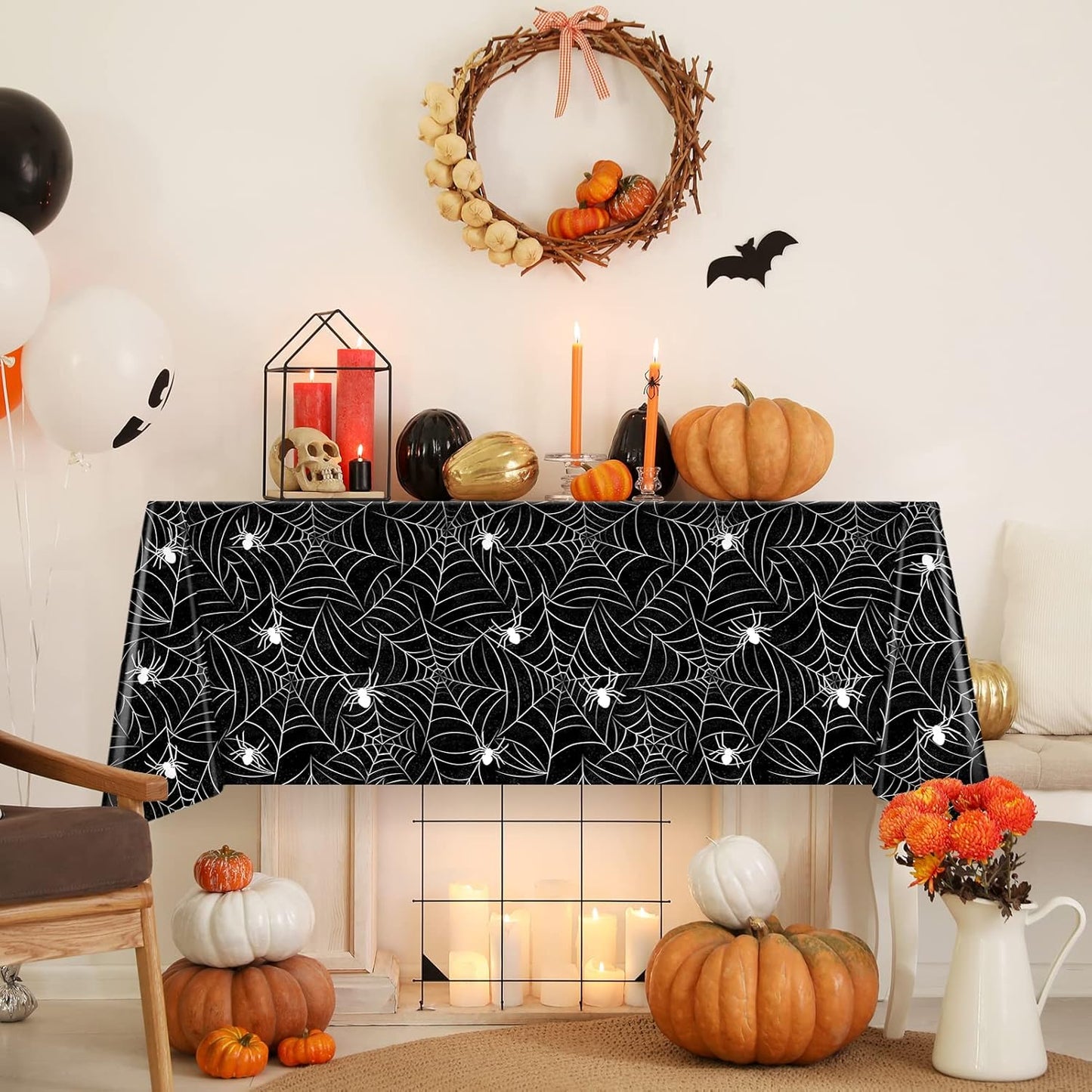 TREWAVE 3 Pack Halloween Spiderweb Tablecloth Rectangular Plastic Spider Web Table Cloth Large Size Table Covers for Home Decor Halloween Party Decorations 54" x 108" (Black)