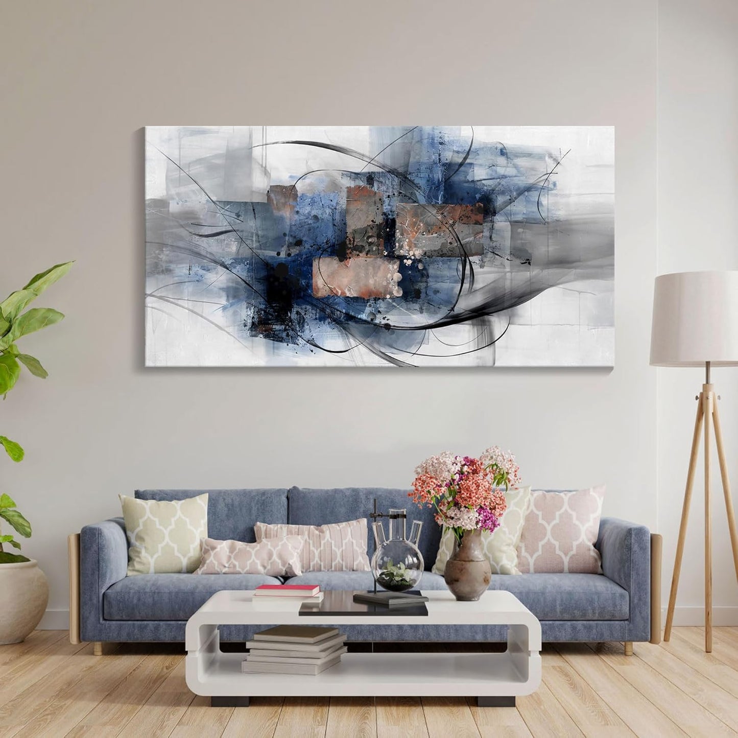 Mofutinpo Black and Blue Wall Art Decor - Abstract Wall Art - Canvas Wall Art for Living Room, Bedroom, Office - Modern Black and White Paintings,Blue and Grey Wall Decor, Artwork and Pictures for Wall 29×58