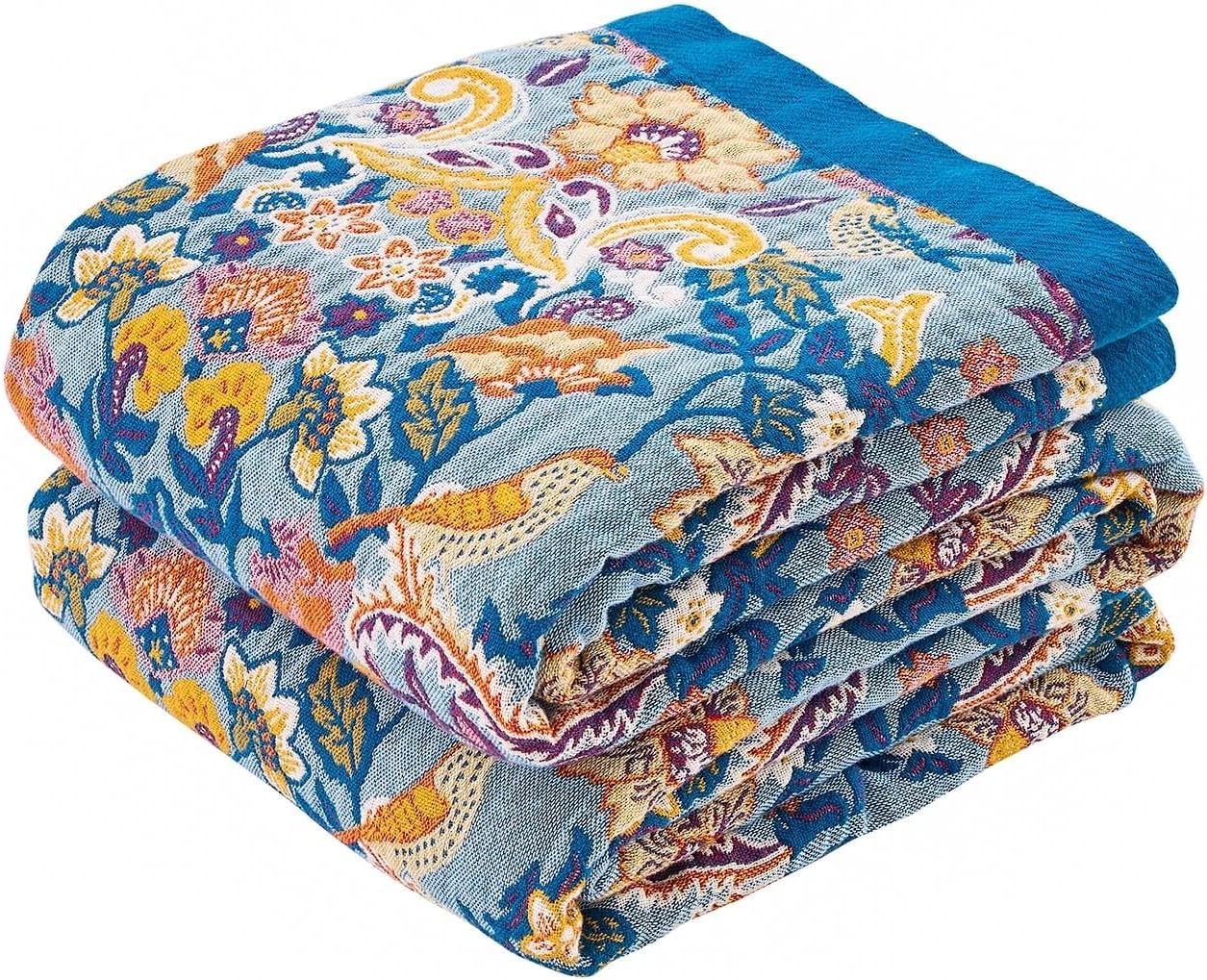 Boho Throw Blanket for Bed, 100% Cotton Soft Rustic Quilt Fall Blanket, 60"x80" Floral Printed Farmhouse Decor Bed Blankets, All Season Rustic Reversible Bohemian Throw Quilt