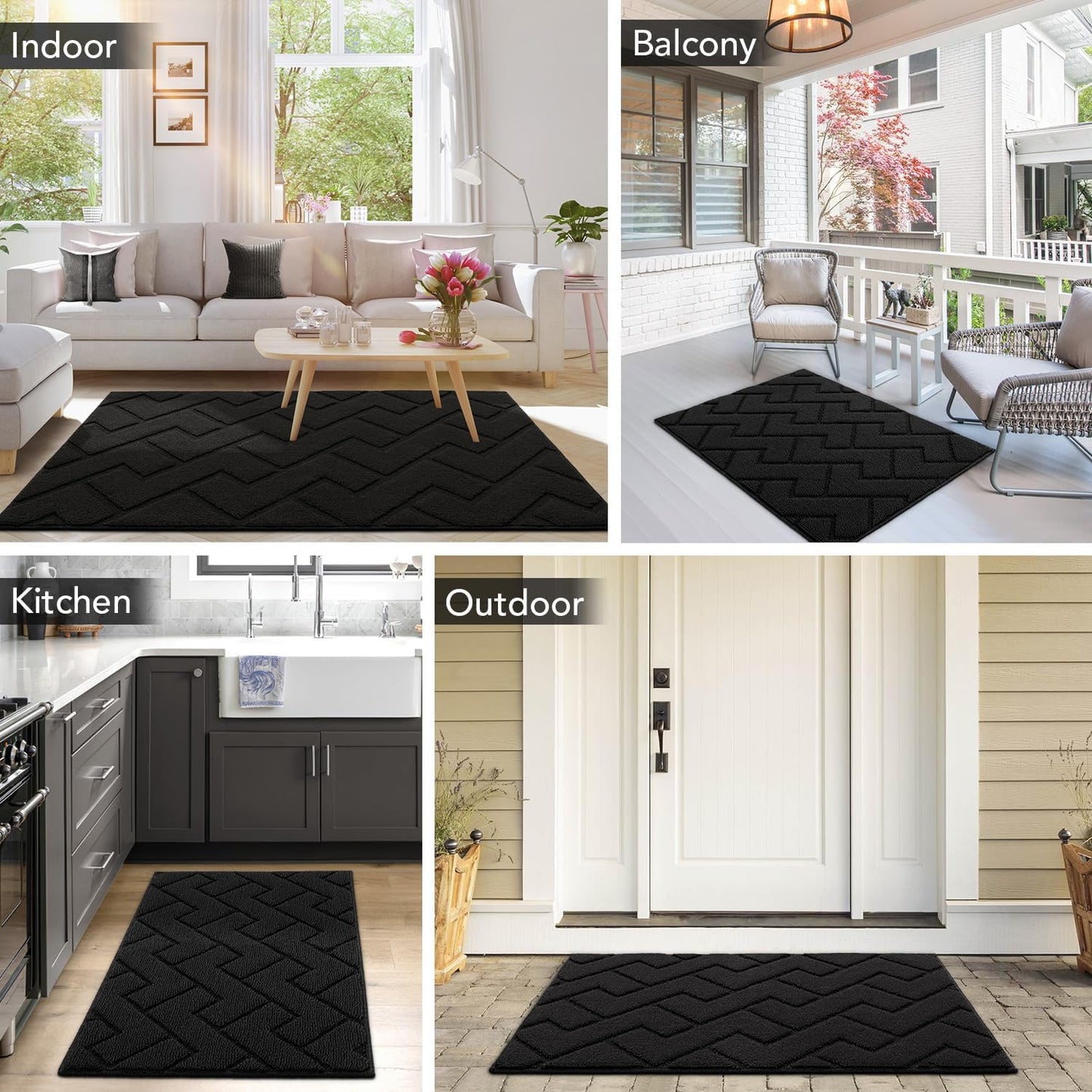 hicorfe Indoor Doormat,Front Back Door Mat Rubber Backing Non Slip Door Mats 20"x59" Absorbent Resist Dirt Entrance Doormat Inside Floor Mats Entryway Washable Low-Profile for Patio,Garden(Black)